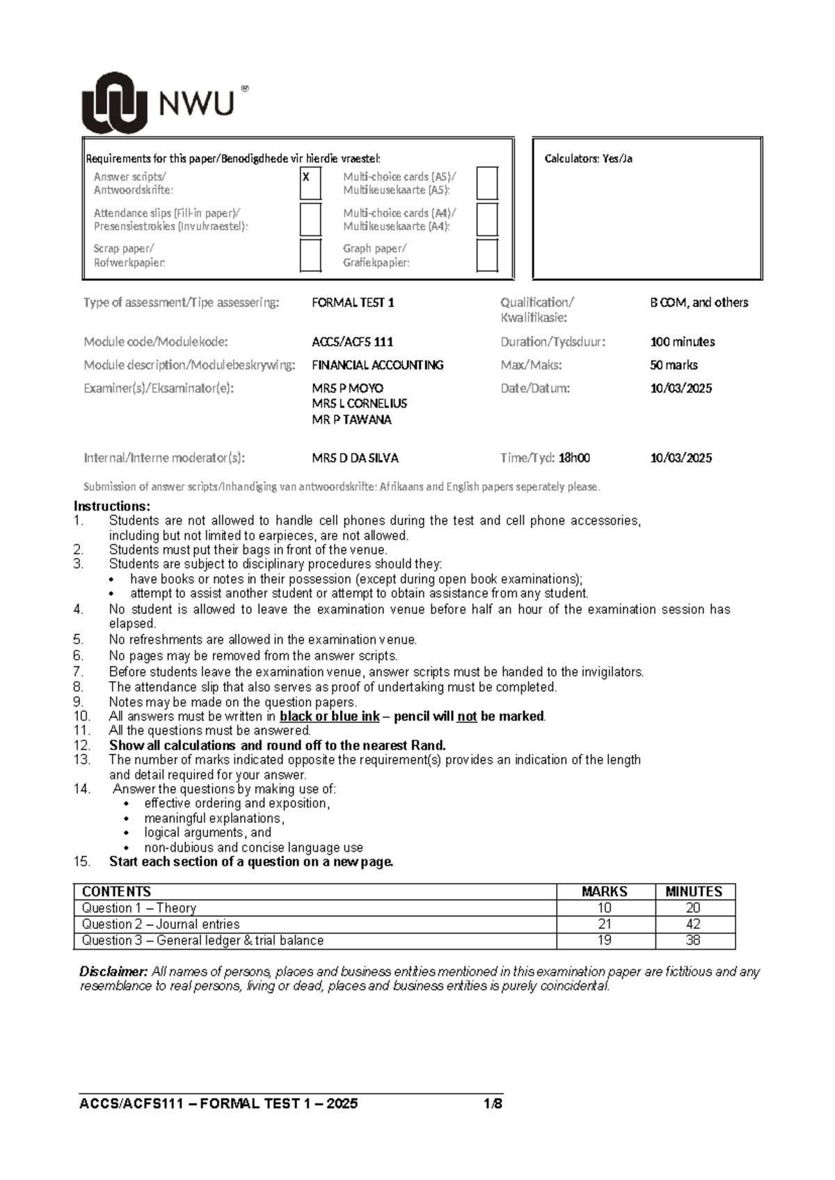 2025 ACCS111 Formal Test 1 - Financial Accounting Guidelines and ...