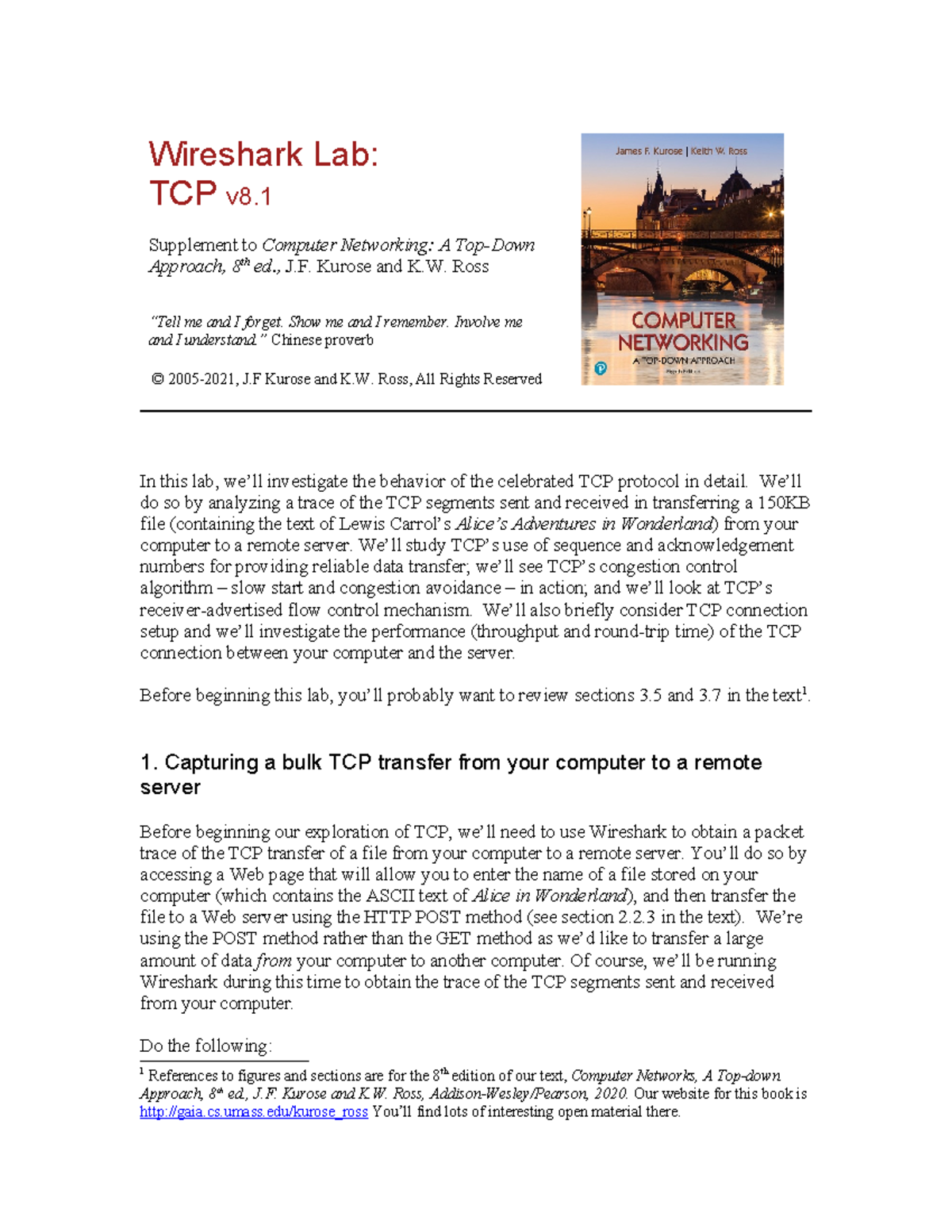 Wireshark Lab: Analyzing TCP Protocol Behavior for File Transfer - Studocu