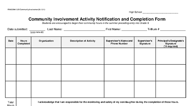 P04(GRM) Community Involvement Activity Completion Form - Studocu