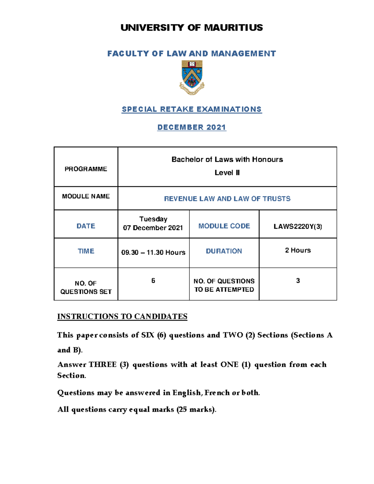 Final Exam LAWS 2220Y(3) - Revenue Law and Law of Trusts 2021 - Studocu