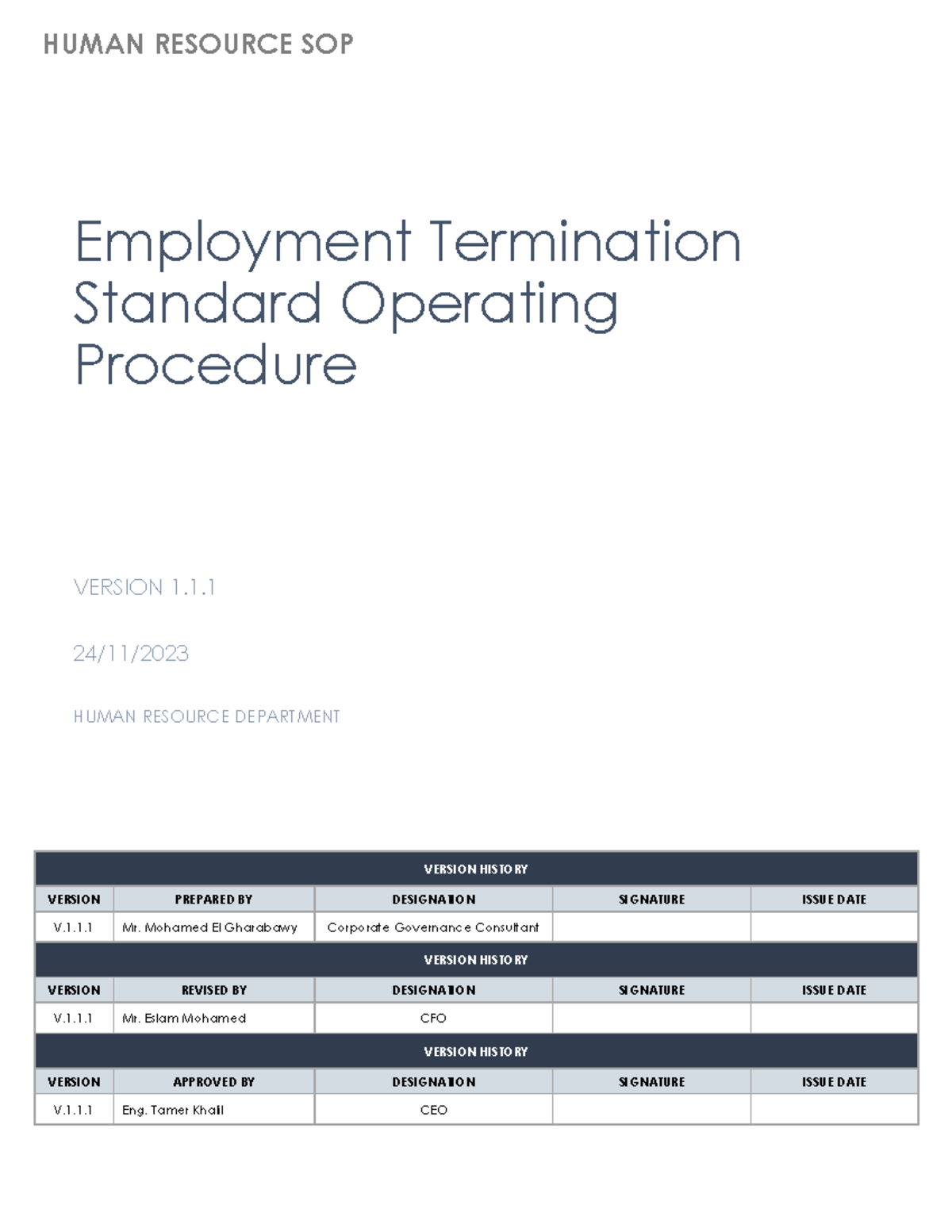 HR SOP: Employment Termination Procedures (Version 1.1.1) - Studocu