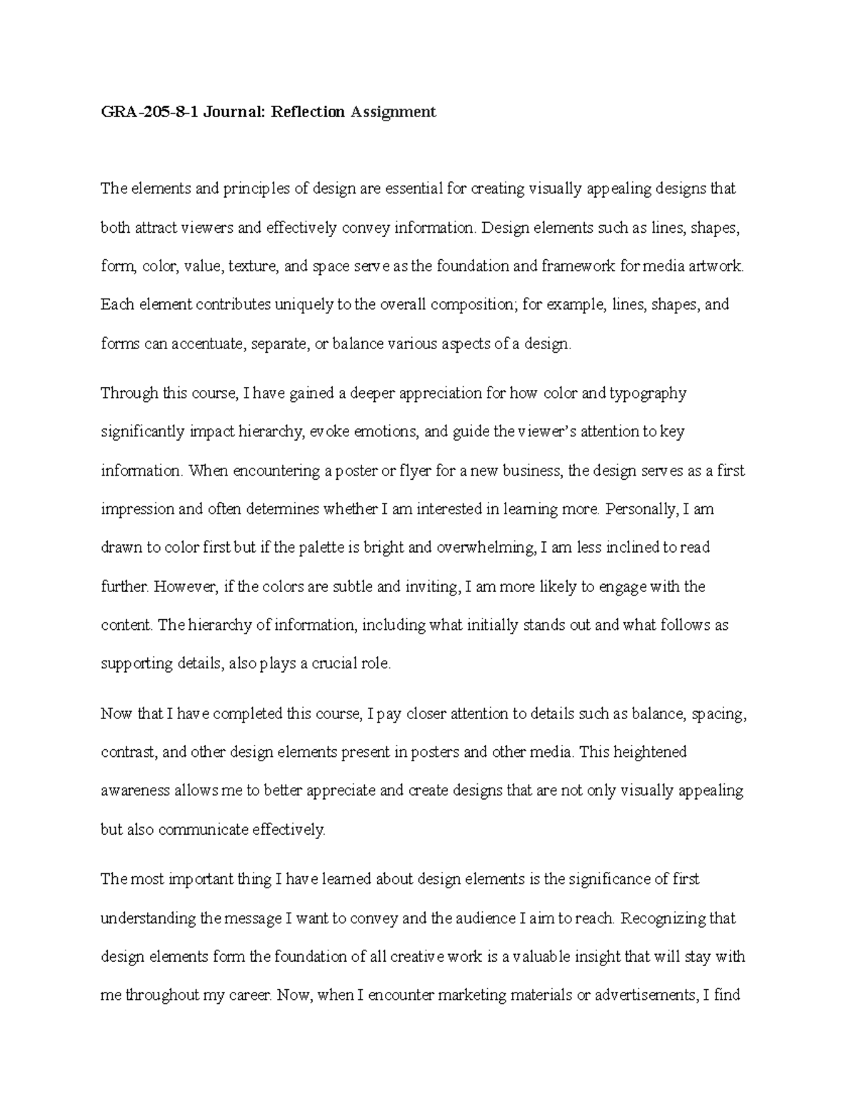 GRA-205-8-1 Journal: Reflection on Design Elements & Principles - Studocu