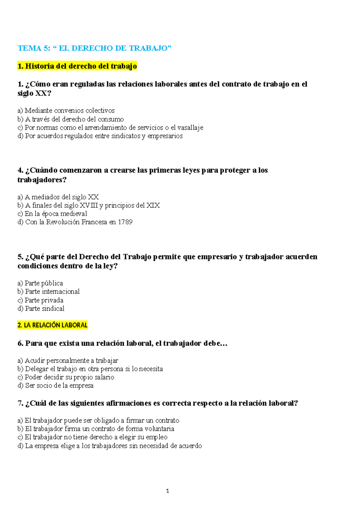 FOL TEST TEMA 5 El derecho del trabajo - TEMA 5: “ EL DERECHO DE ...