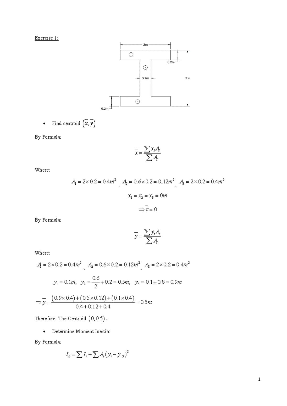 Centroid and Moment of Inertia Calculations - Exercise 1 (ENG 101 ...