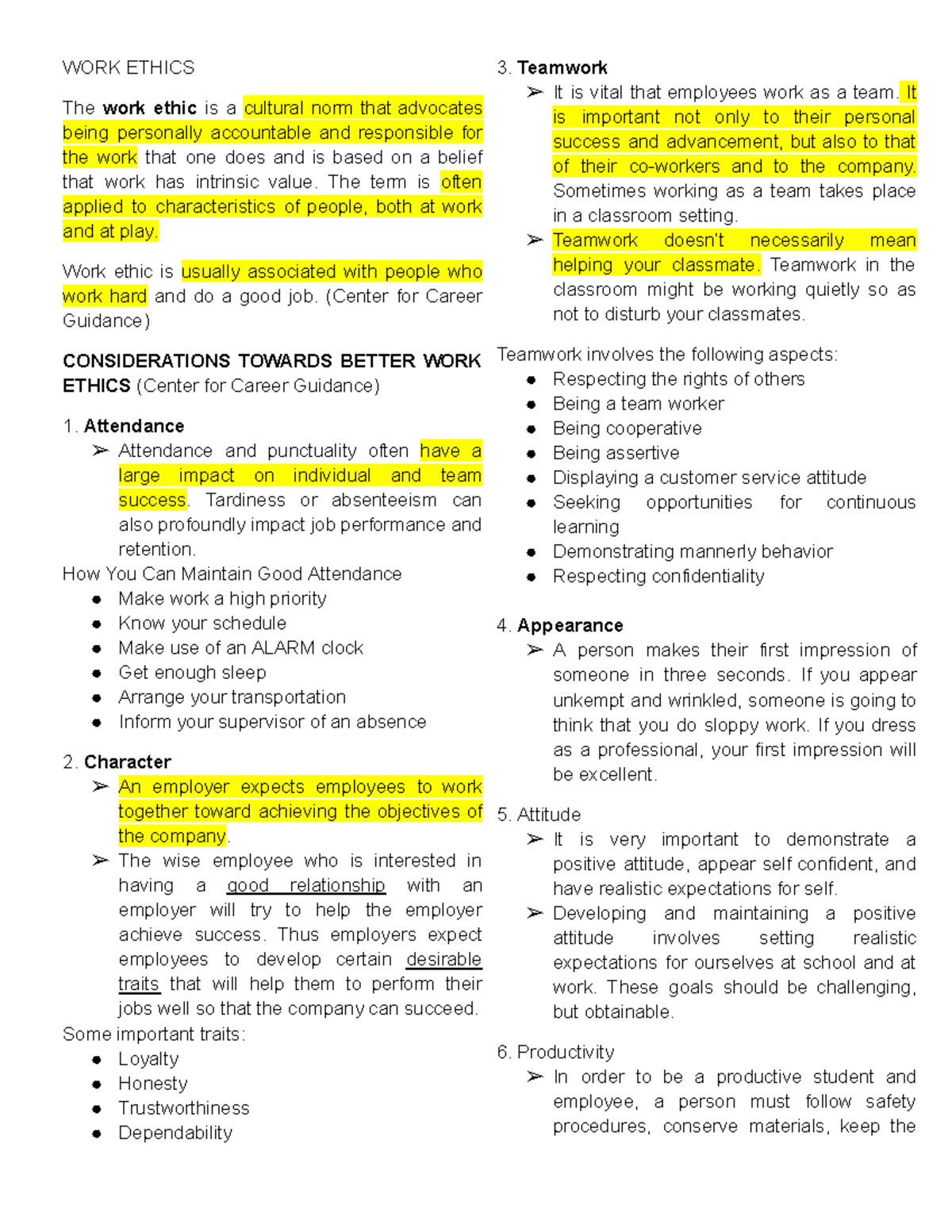 Work Immersion Module 1-2 Summary - WORK ETHICS The work ethic is a ...