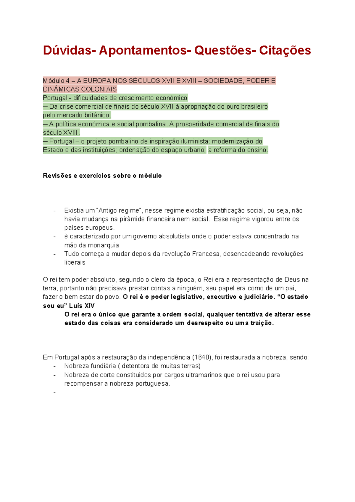 Resumo Módulo 4 - História: A Europa nos Séculos XVII e XVIII - Document Preview