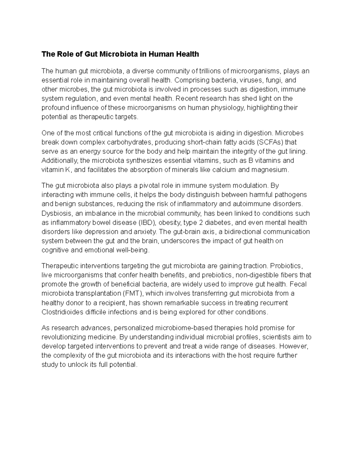 The Role of Gut Microbiota in Human Health - Comprising bacteria ...