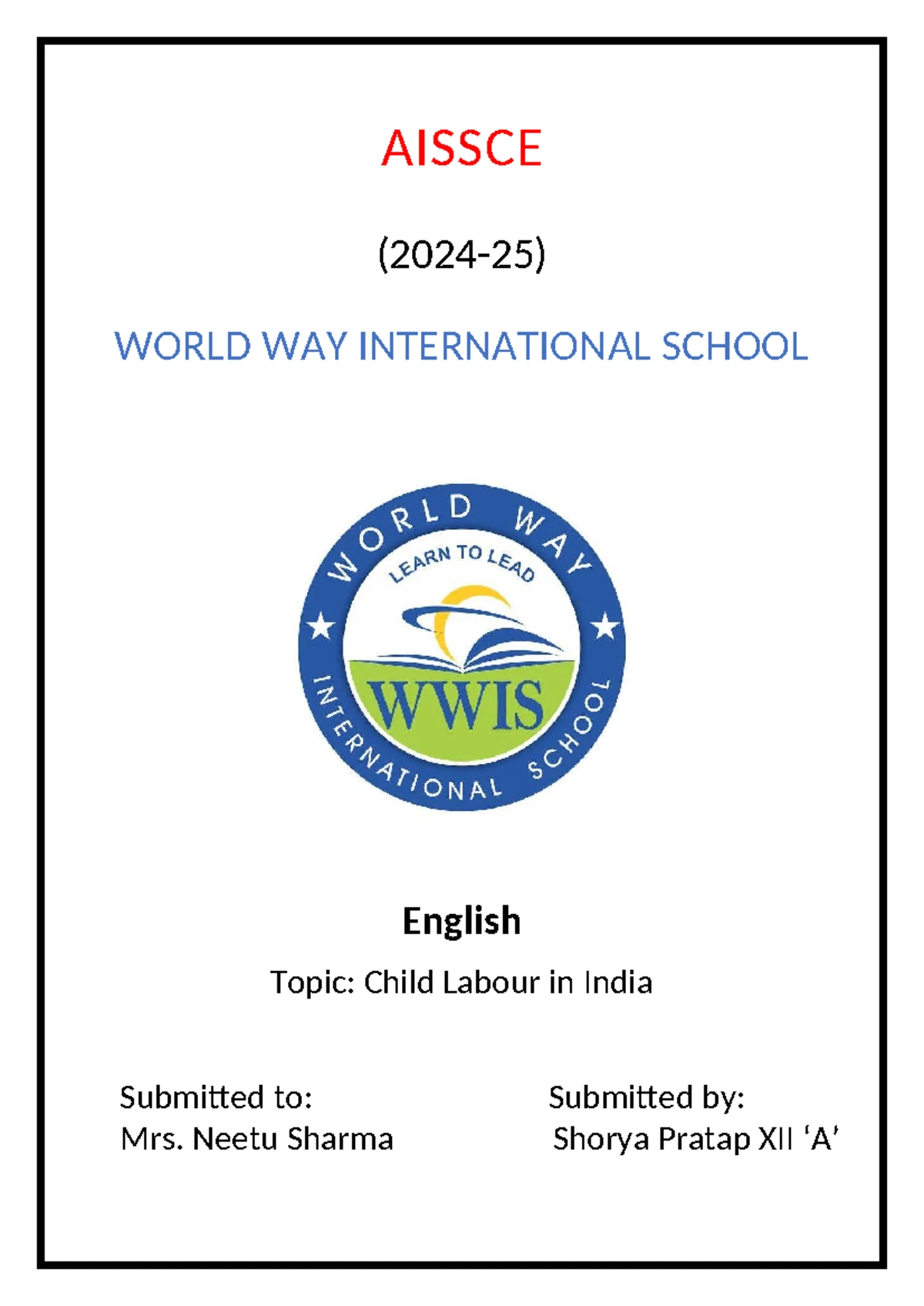 Chemistry Project - AISSCE (2024-25) WORLD WAY INTERNATIONAL SCHOOL ...