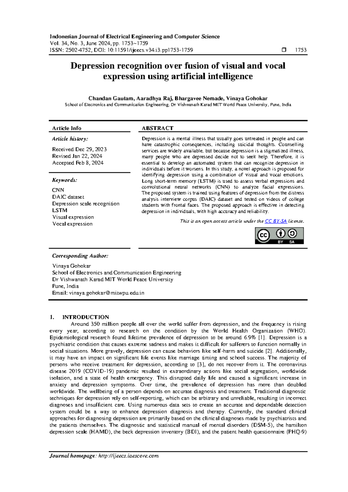 Depression recognition over fusion of visual and vocal expression using ...