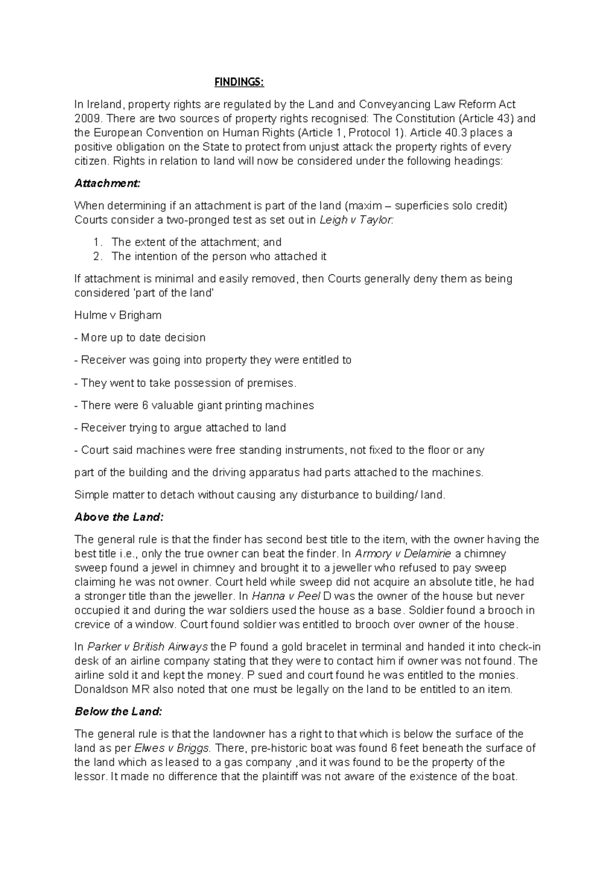 Land Law Notes: Property Rights in Ireland (FINDINGS) - Studocu