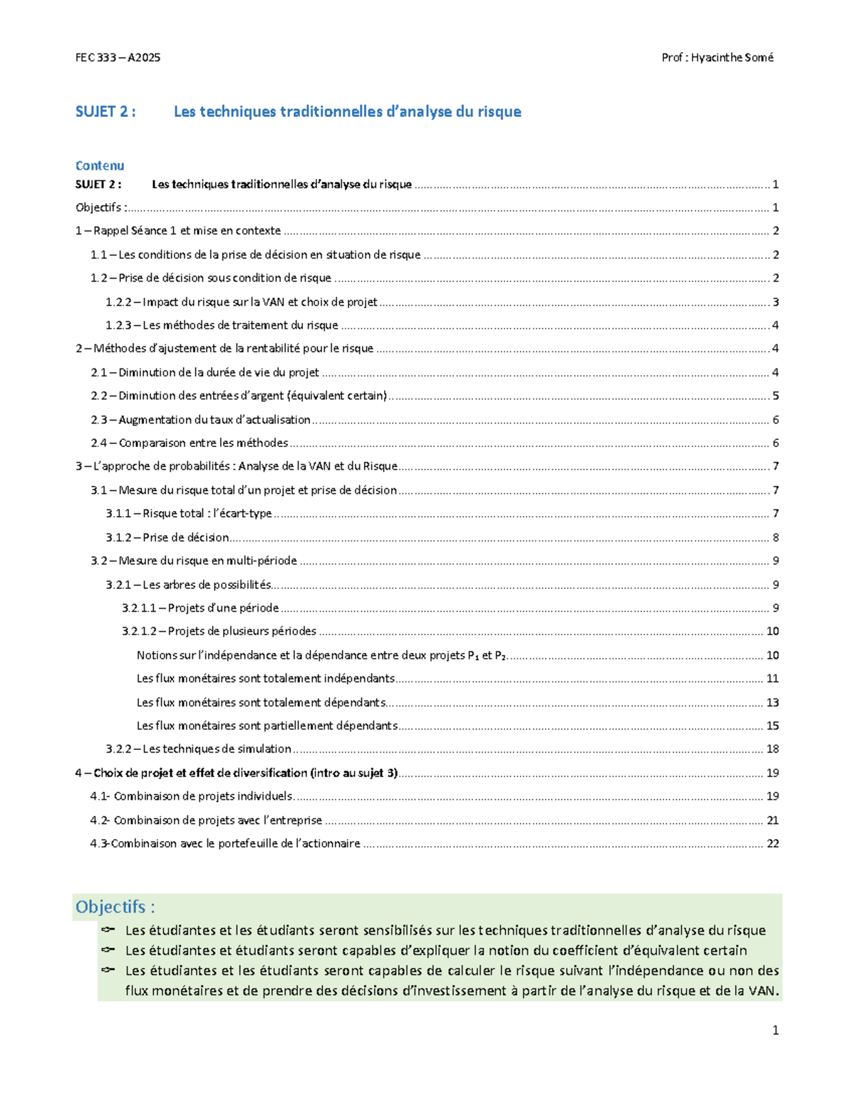 Notes de Cours FEC 333 - A2025 : Techniques Traditionnelles du Risque ...