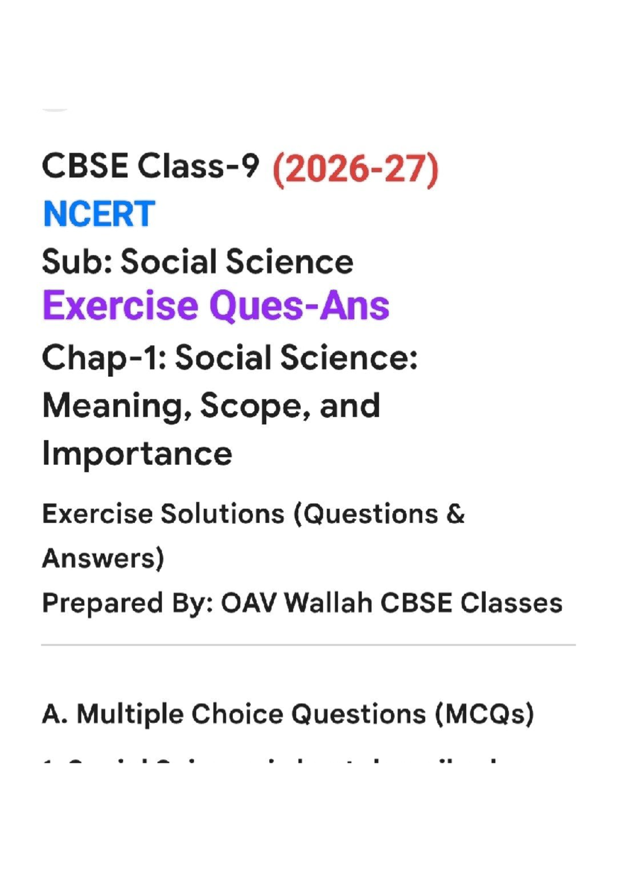CBSE Class 9 Social Science Exercise Solutions: Meaning, Scope ...