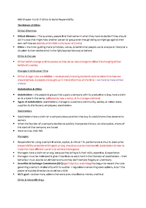 OBS Chapter 4 Notes - OBS Chapter 4 Unit 7: Ethics & Social ...