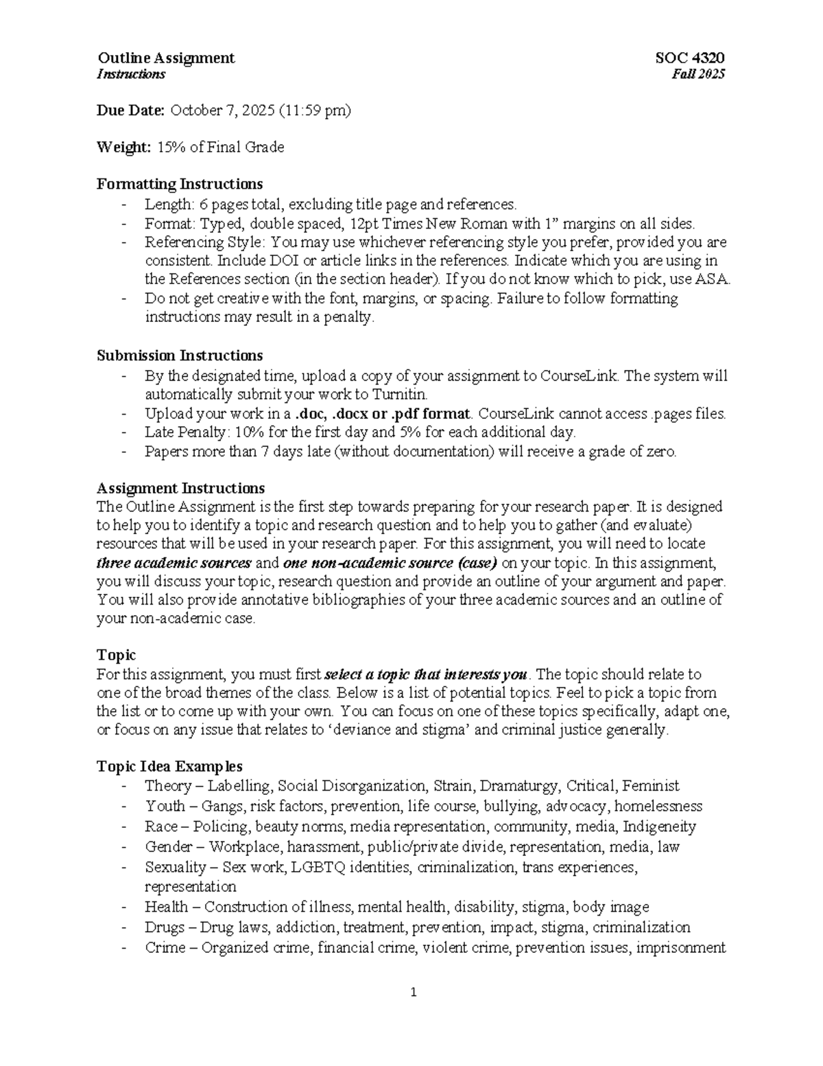 Outline Assignment Instructions for SOC 4320 - Fall 2025 - Studocu