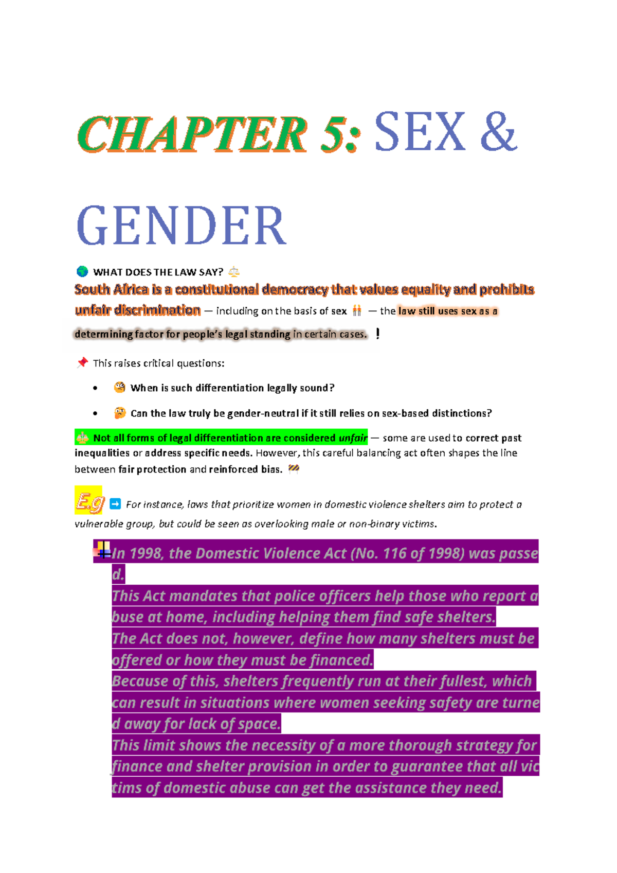 Chapter 5: Legal Perspectives on Sex and Gender Dynamics - Studocu