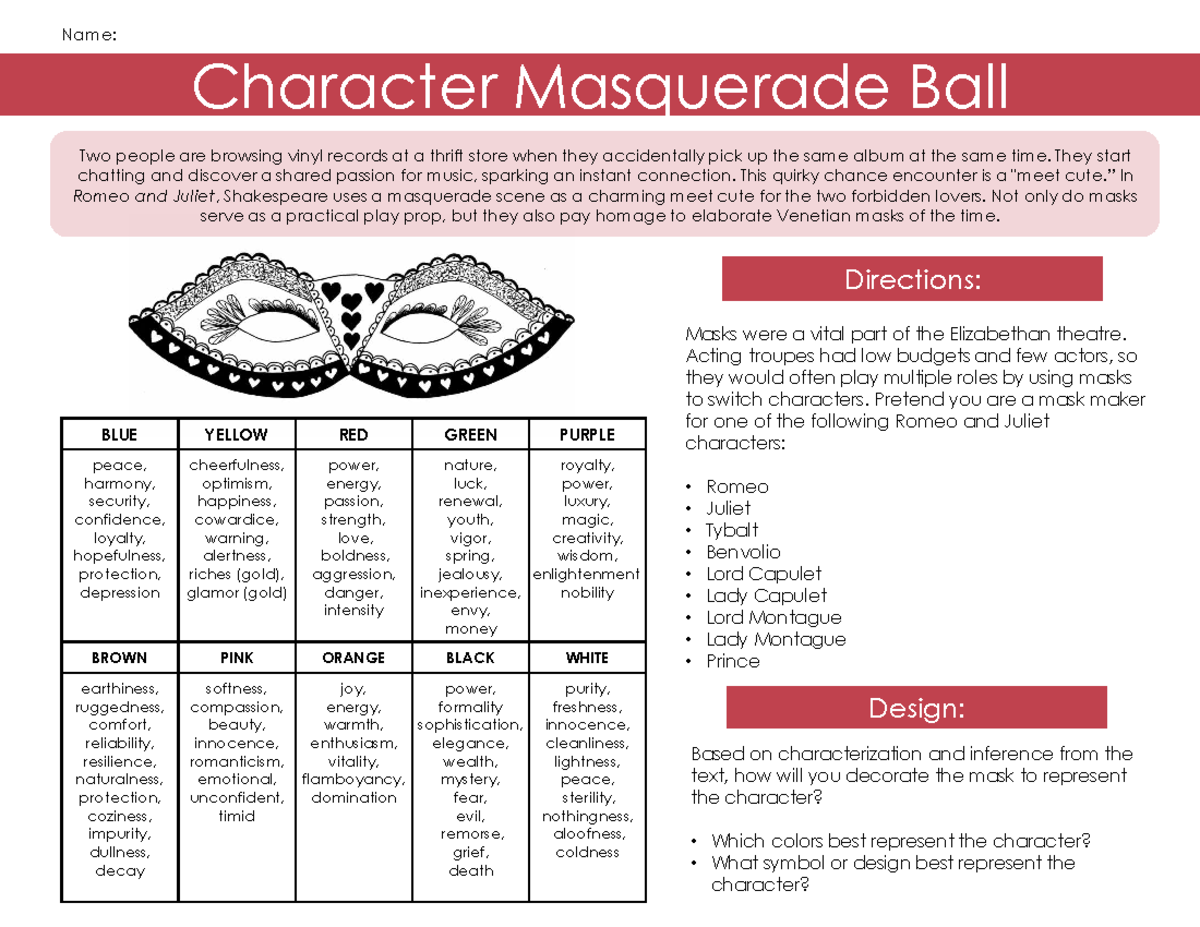 4 Character Masquerade Ball: Designing Masks for Romeo & Juliet - Studocu
