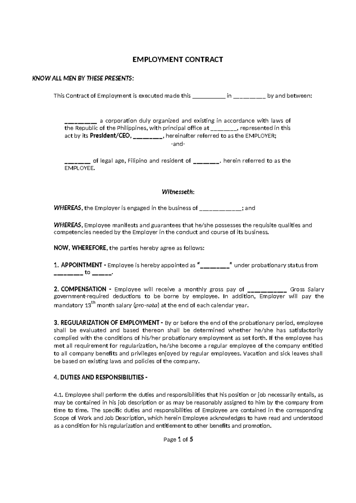 Module 2.14 - Employee Contract Template for Employment Agreement - Studocu