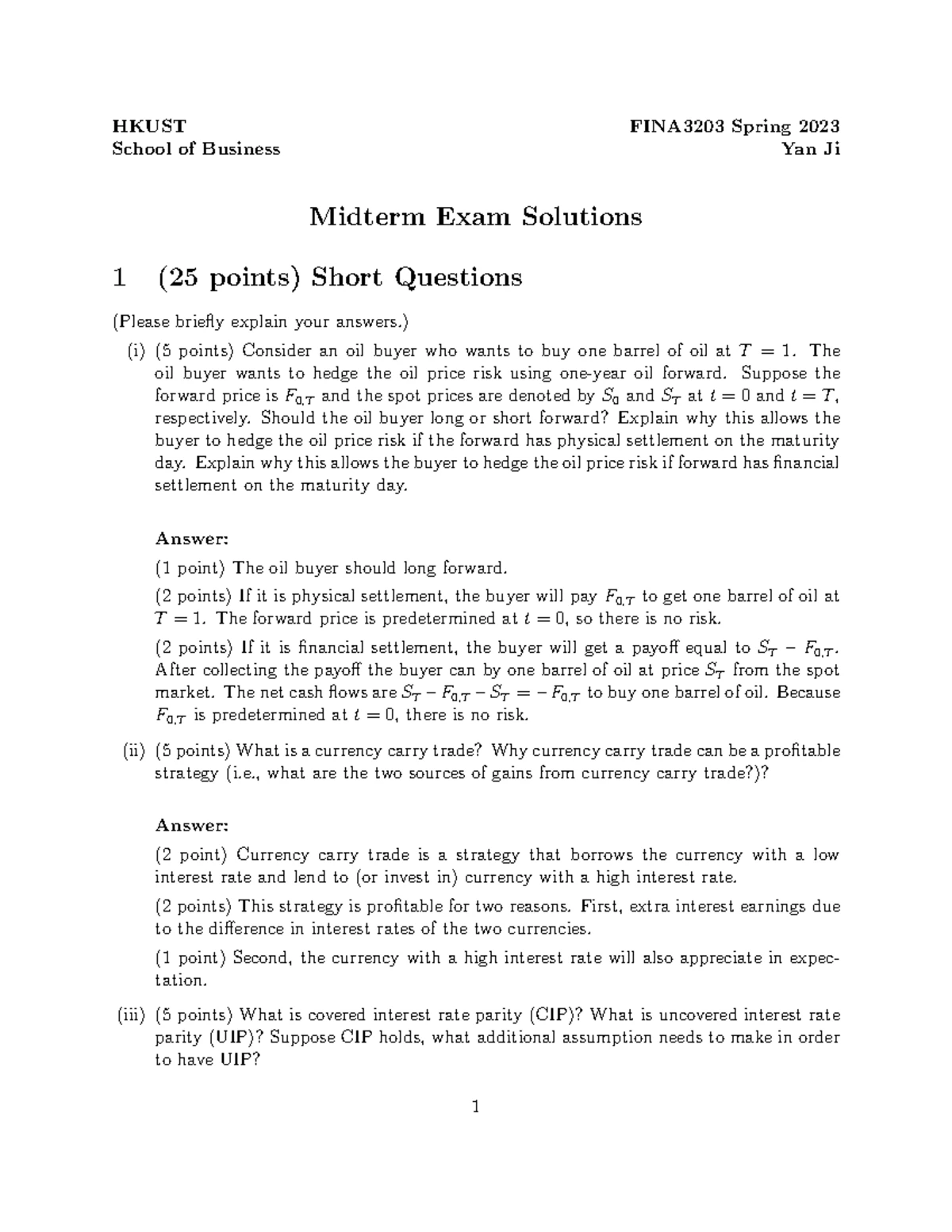 HKUST FINA3203 Fall 2018 Midterm Mock Exam Guide and Instructions - Studocu