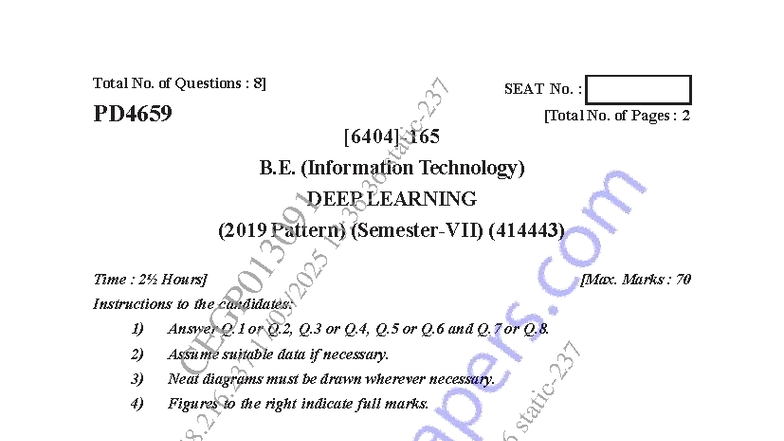 B.E. (IT) Semester 7 Deep Learning Exam Notes (2019 Pattern) - Studocu