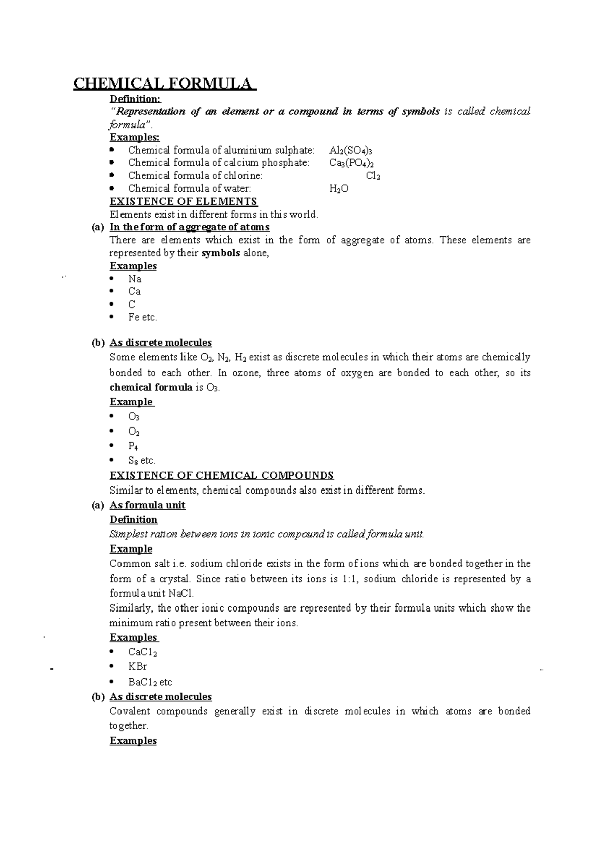 CHEM 9: Chemical Formula Notes for Class 9 Chemistry - Studocu