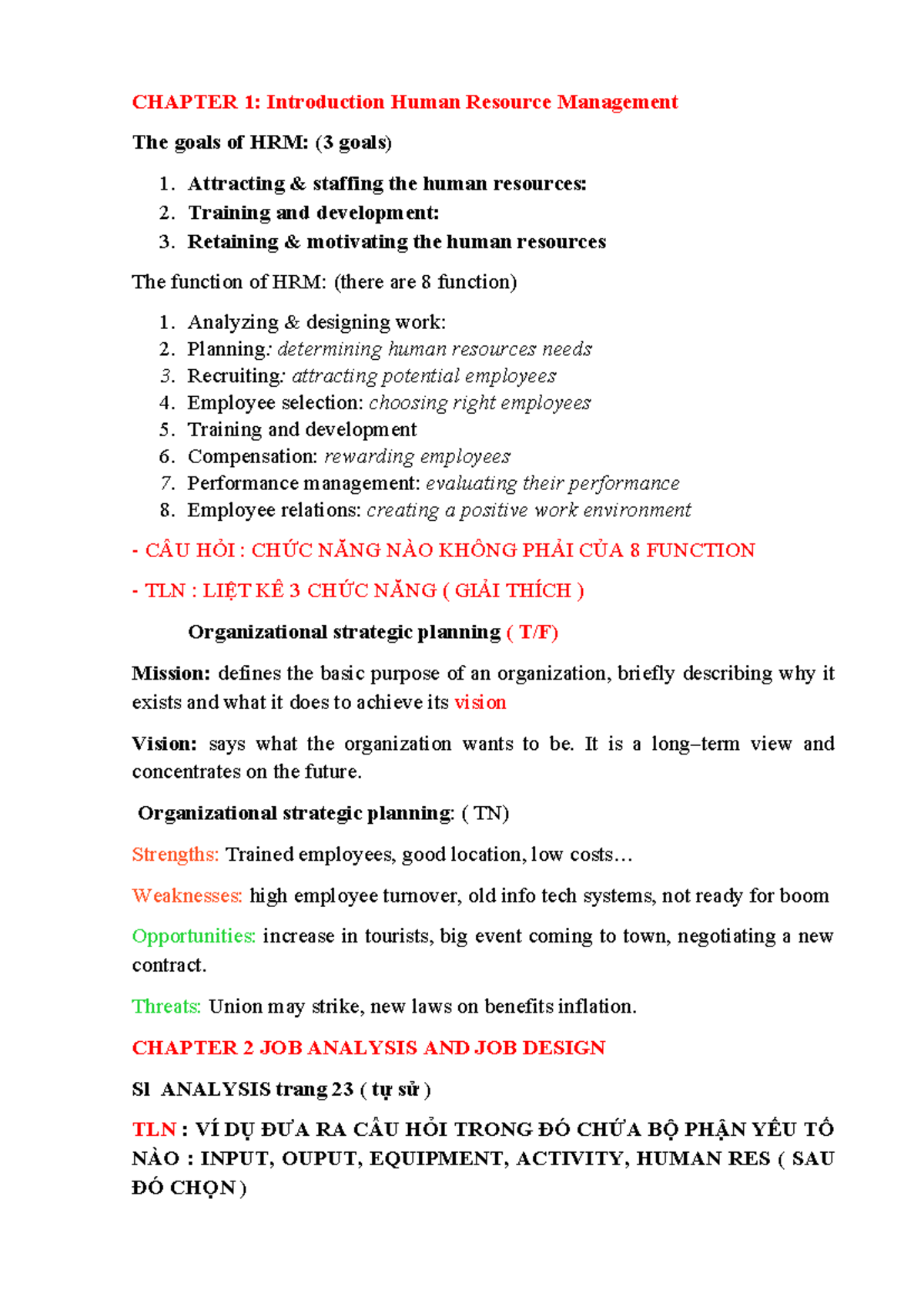 CHAPTER 1 & 2: Overview of Human Resource Management (HRM) Functions ...