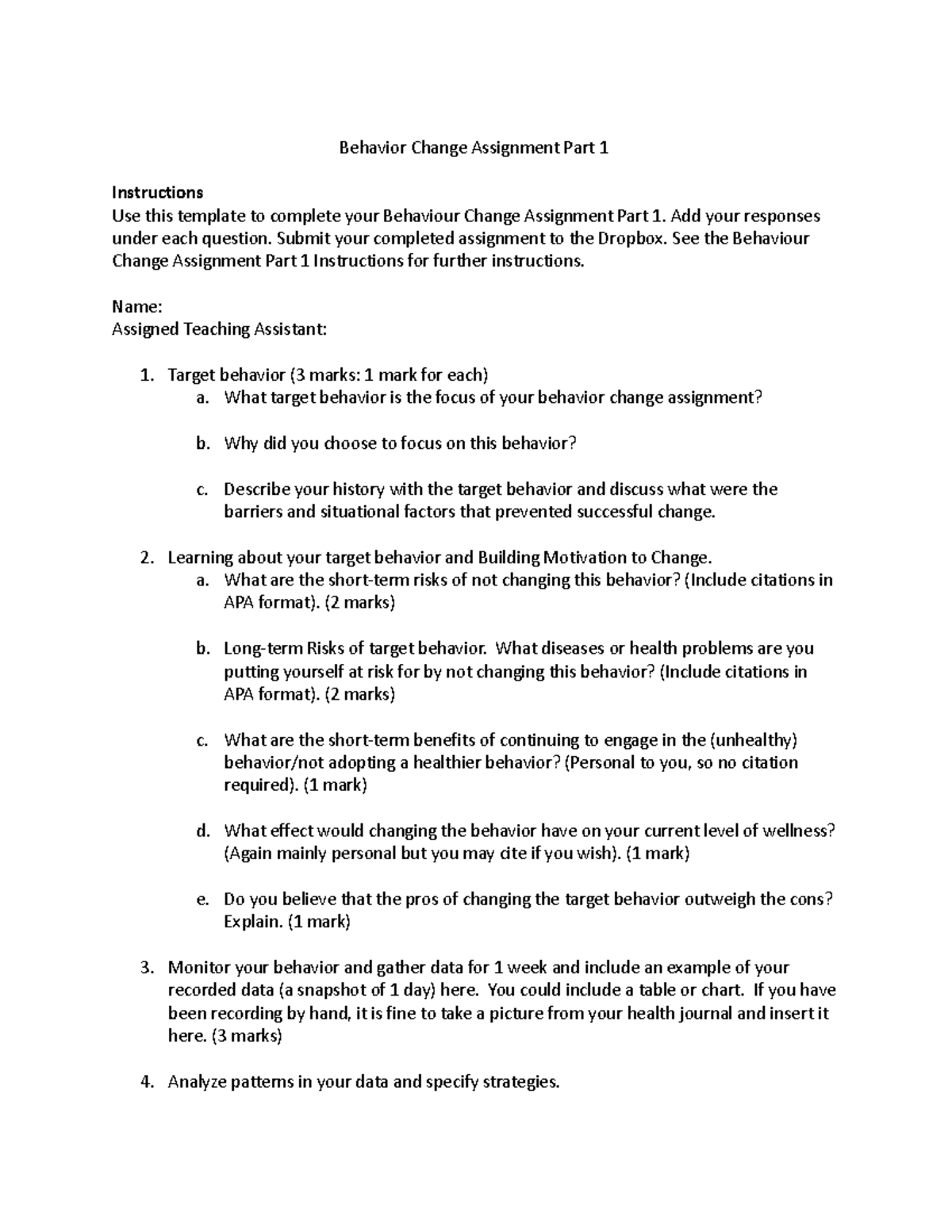 Behaviour Change Assignment Part 1 Template - Section 001 - Studocu