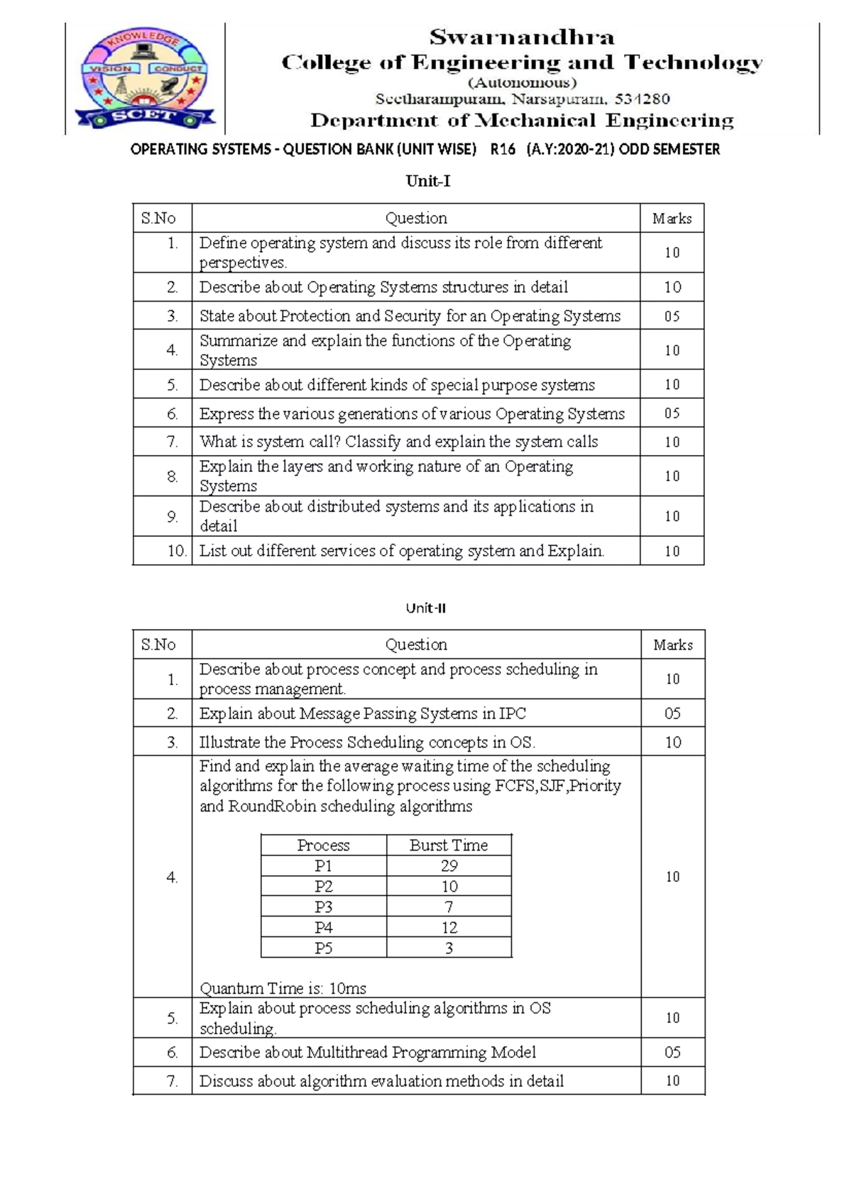 Operating Systems - AL3452 2021 Regulation - Question Paper 2023 April ...