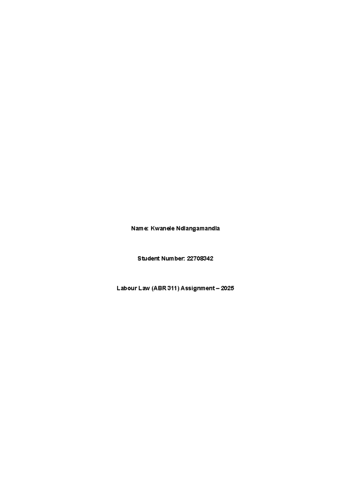 ABR 311 - Labour Law Assignment: Organisational Rights & Bargaining ...