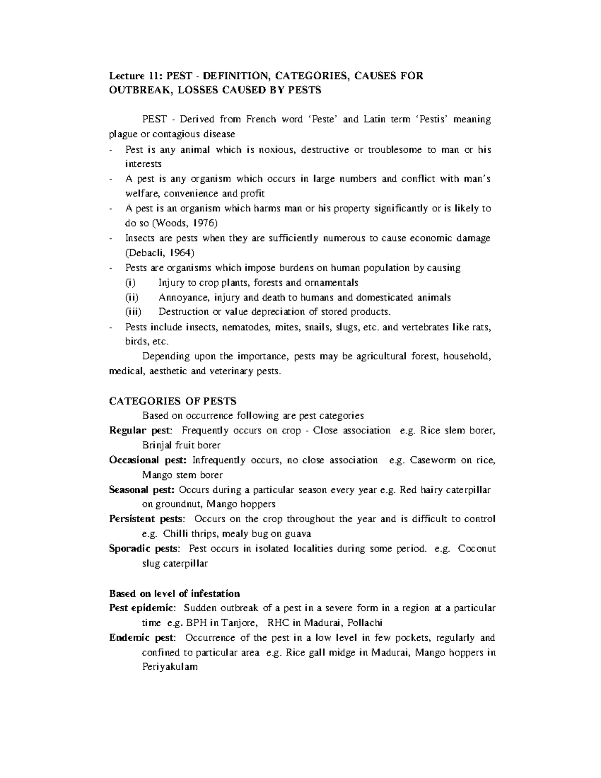 Lec11: PEST Definition, Categories, Outbreak Causes & Economic Losses ...