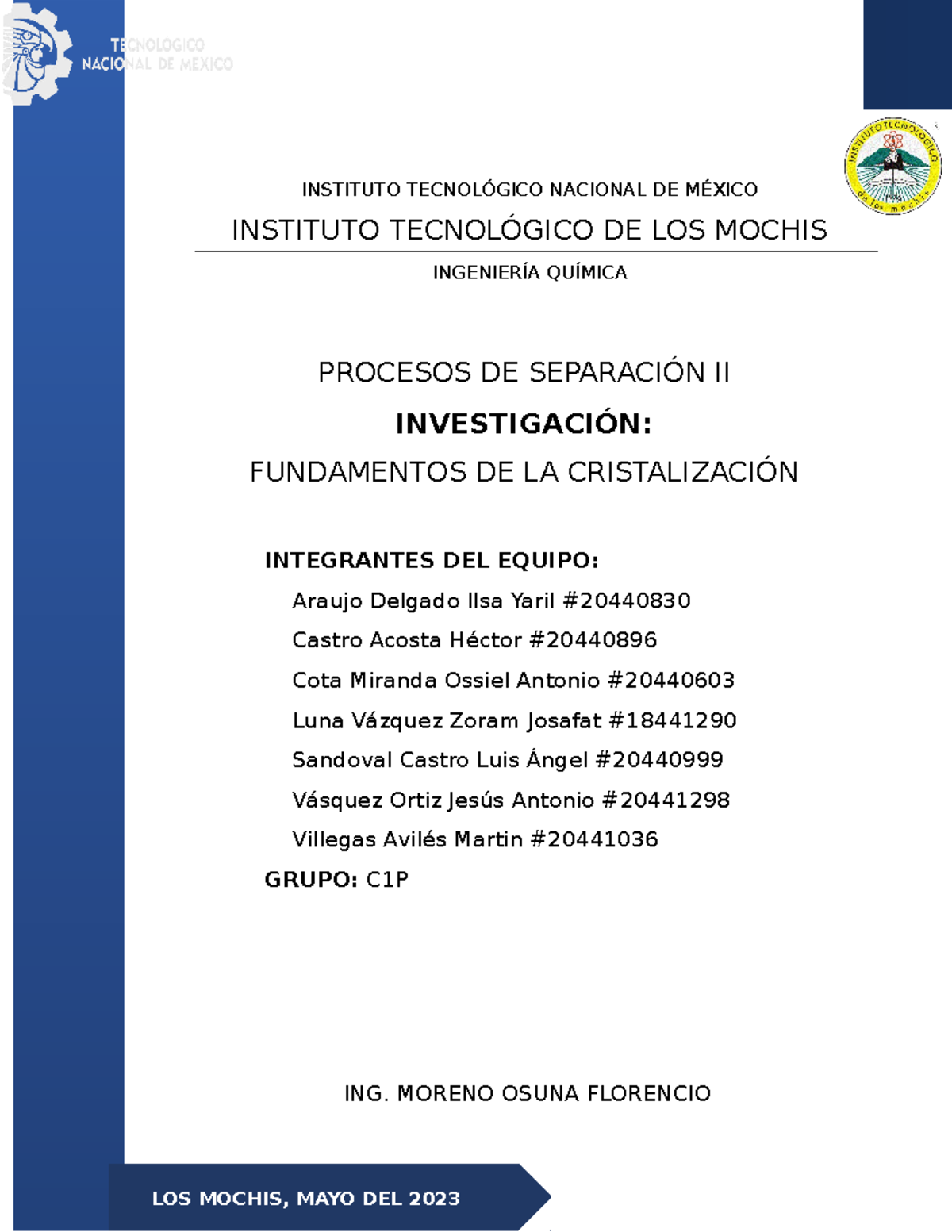 Fundamentos de Cristalización en Procesos de Separación II - C1P - Document Preview