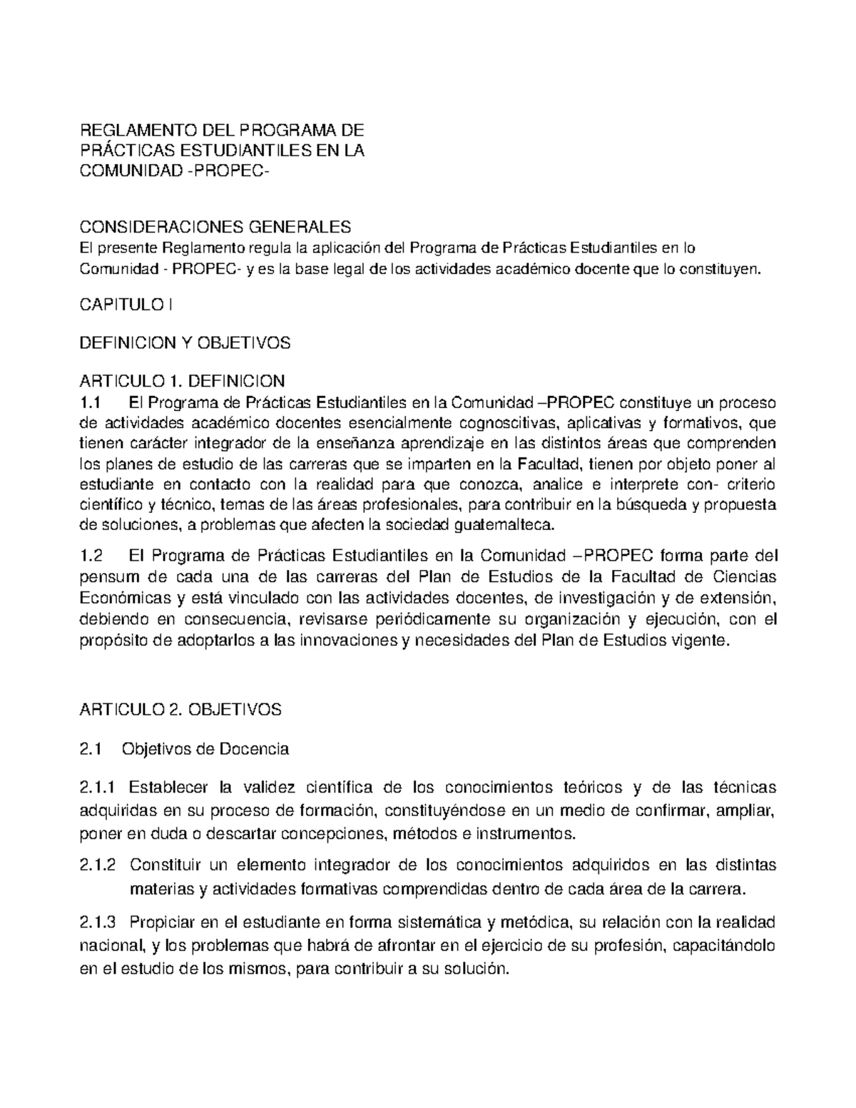 Reglamento del Programa de Prácticas Estudiantiles F71 en la Comunidad ...