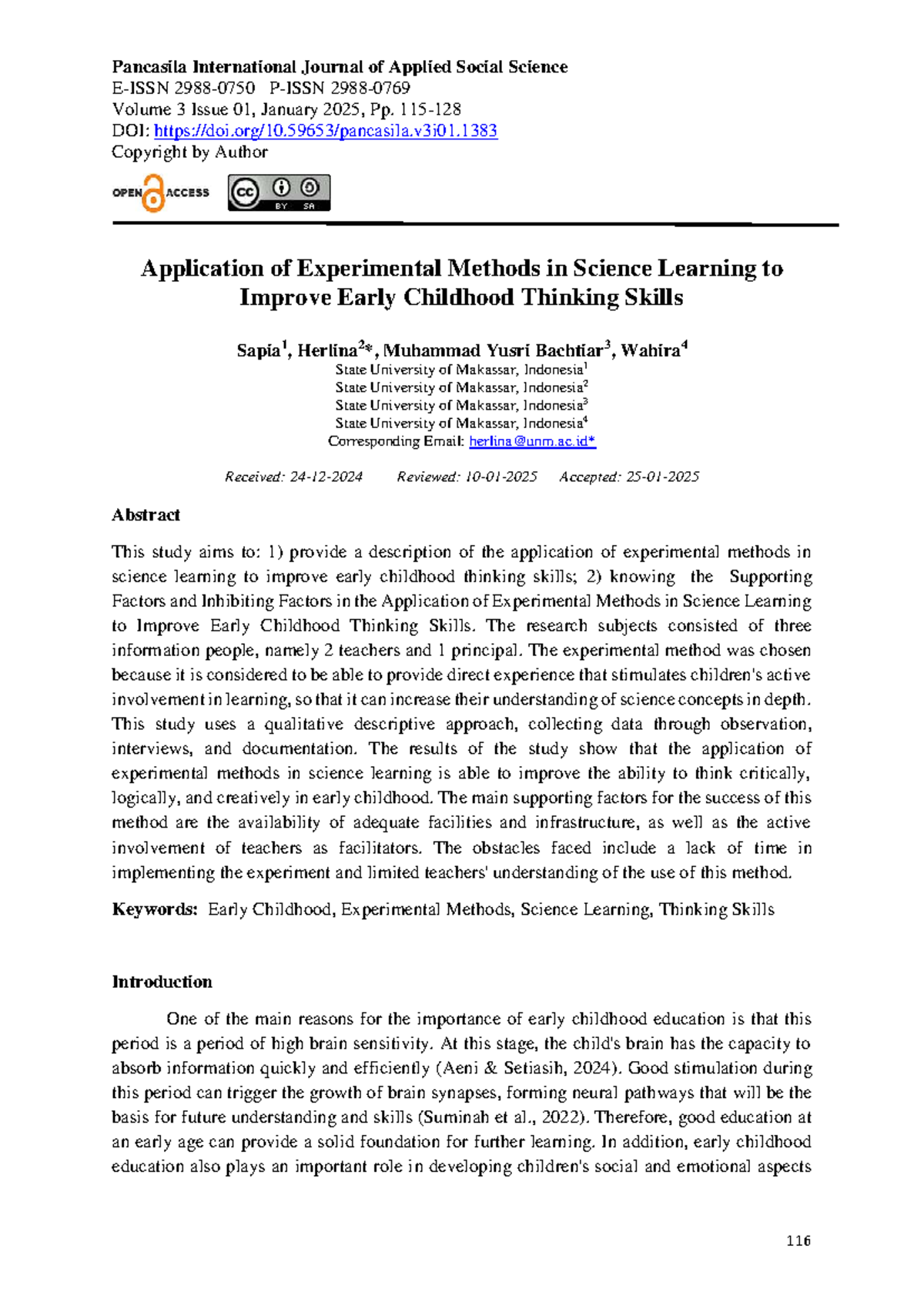 Application of Experimental Methods in Science Learning for Early ...