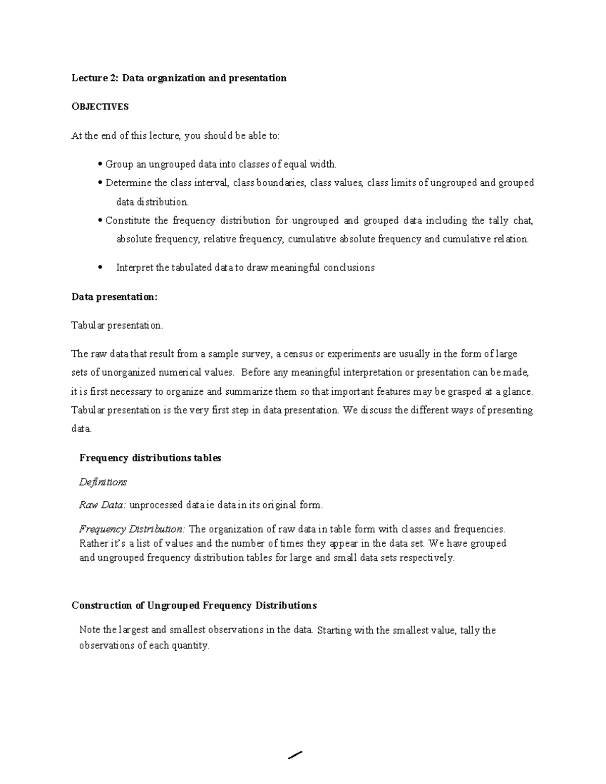 Lecture 2: Data Organization & Presentation in STA 111 - Studocu