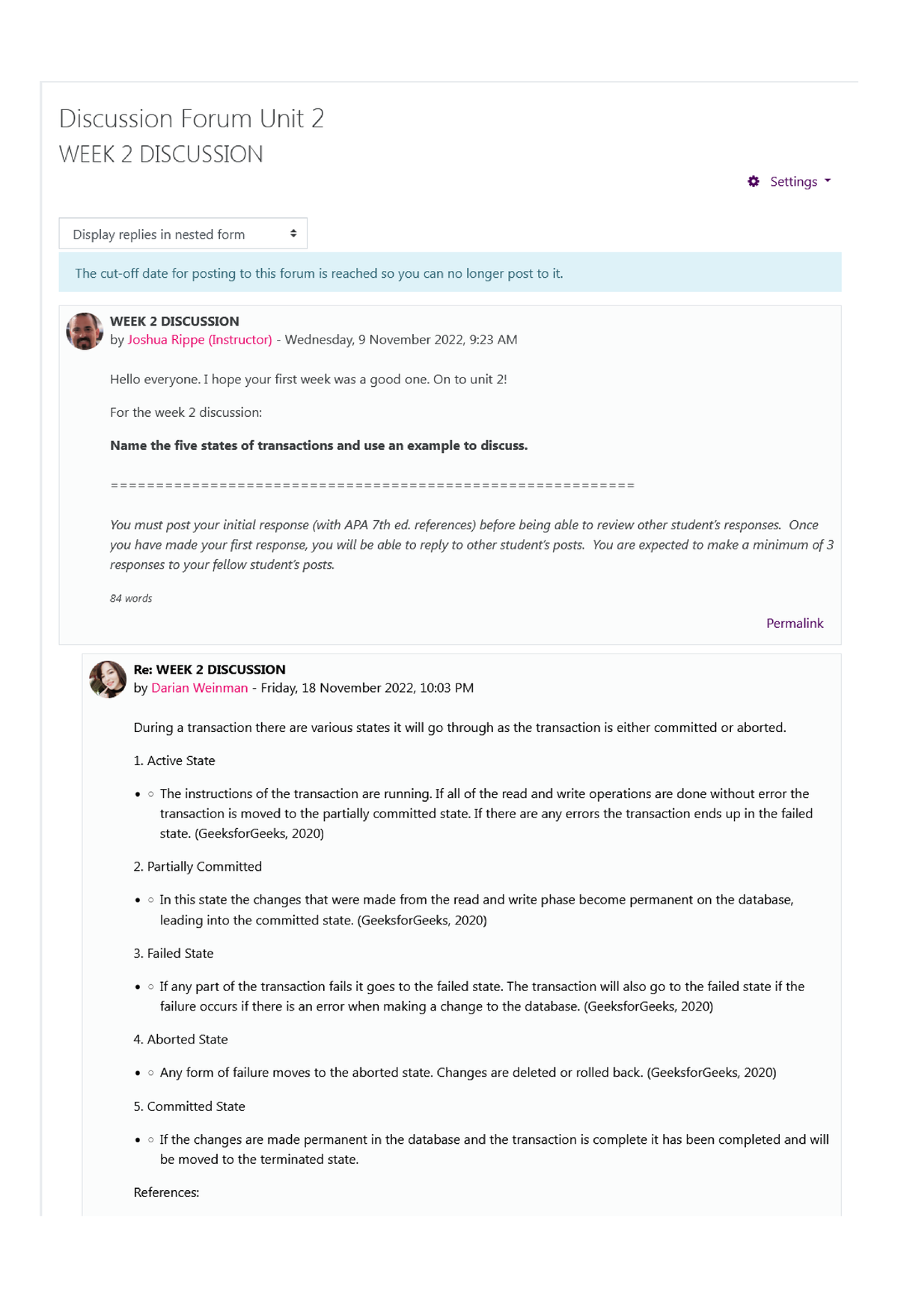 Discussion Forum Unit 2 CS 3306 - Discussion Forum Unit 2 WEEK 2 ...