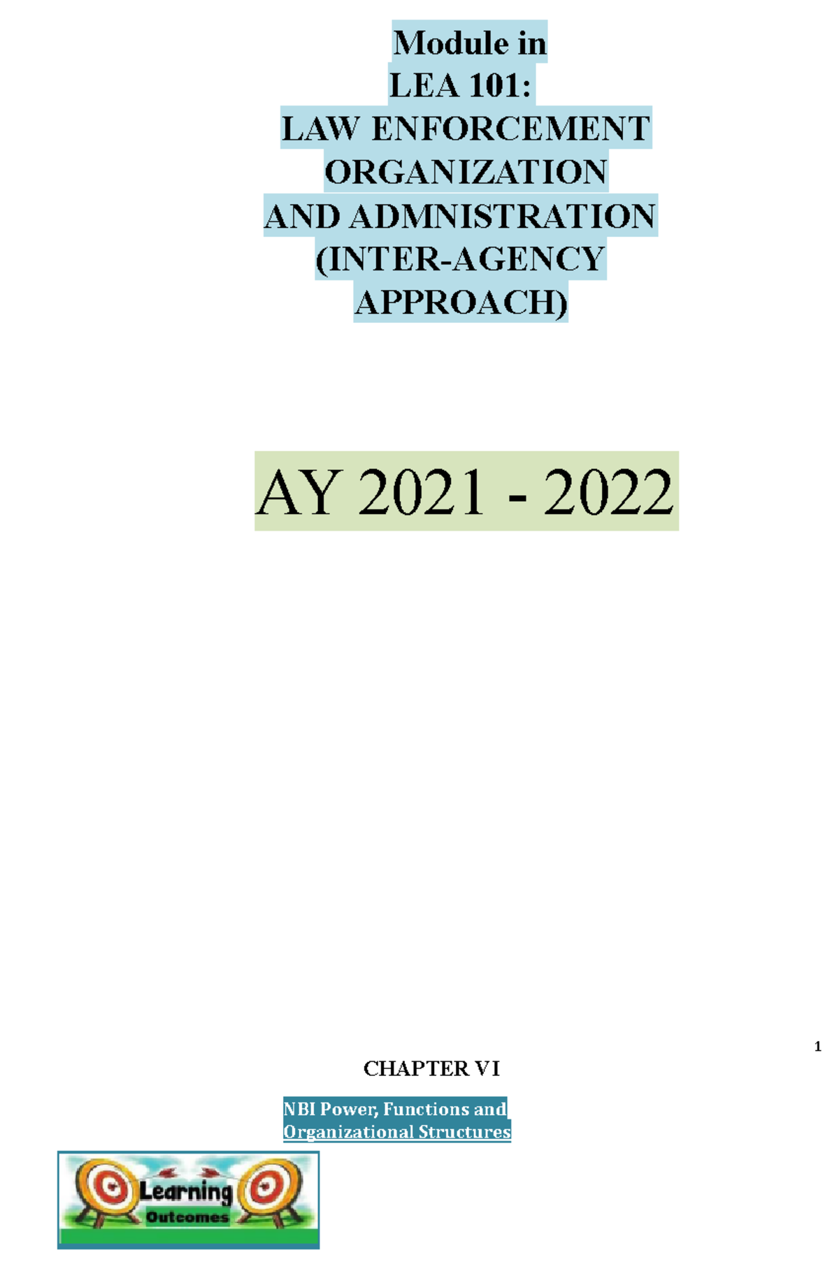 LEA 101: Chapter VI - NBI Powers and Organizational Structures - Studocu