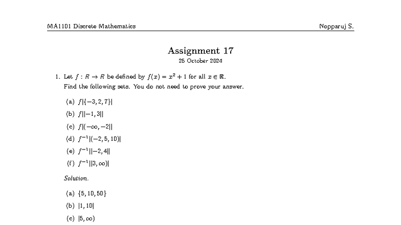 MA1101 Discrete Mathematics Assignment 17 Solutions - Studocu