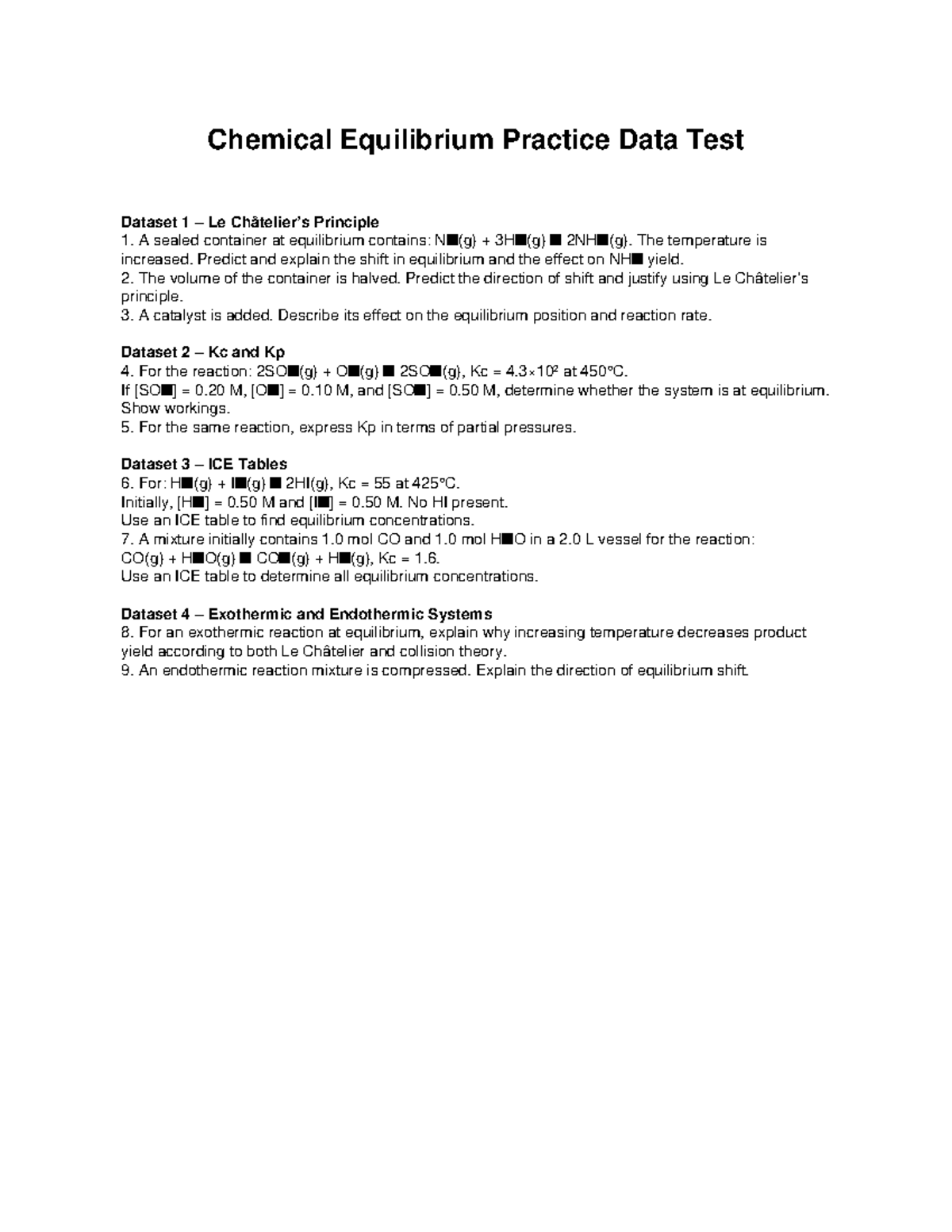Equilibrium Practice Data Test: Chemical Equilibrium Insights - Studocu