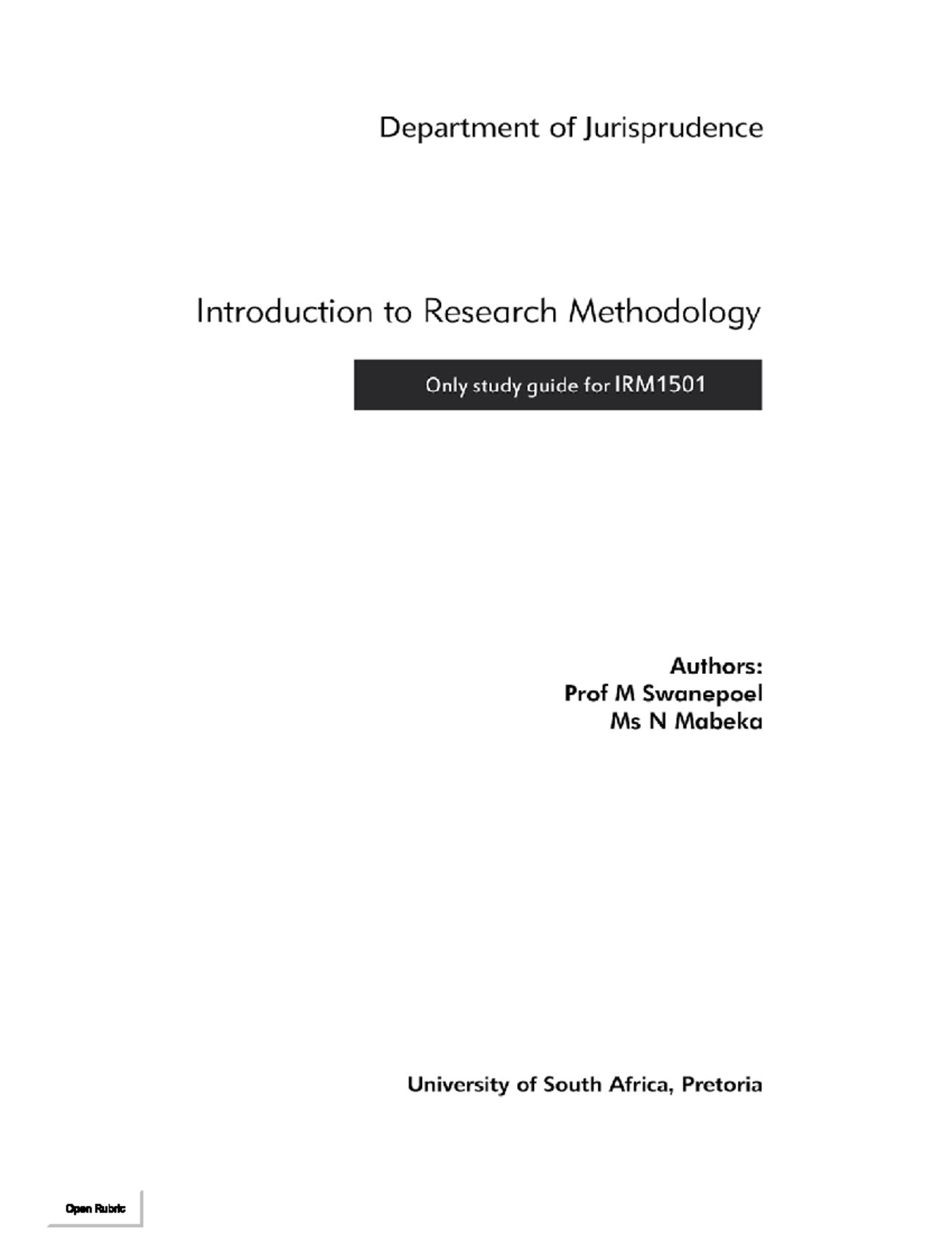 IRM1501: Introduction to Research Methodology Study Guide - Studocu