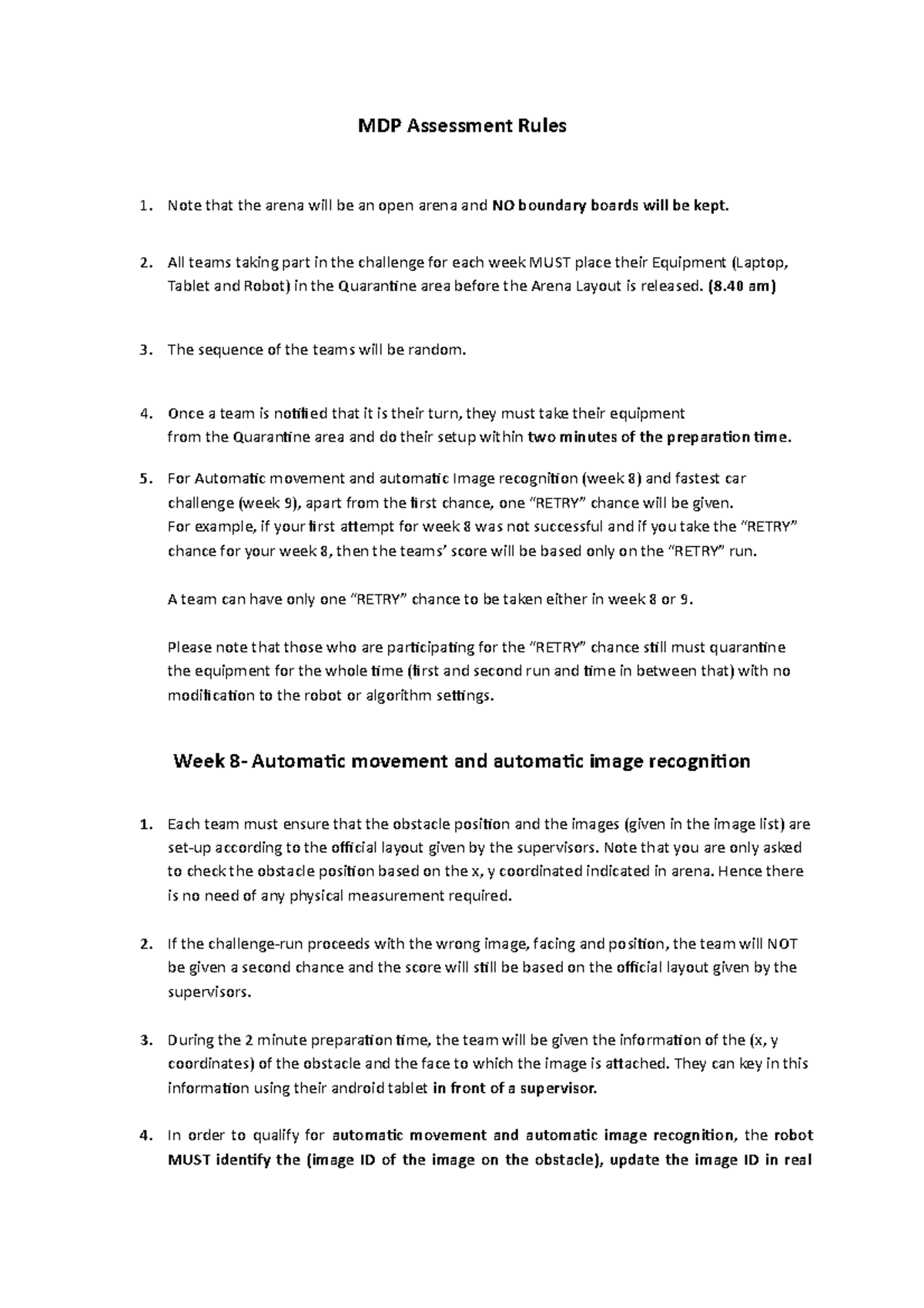 Rules for the tasks on week 8 and week 9 v2 - MDP Assessment Rules Note ...