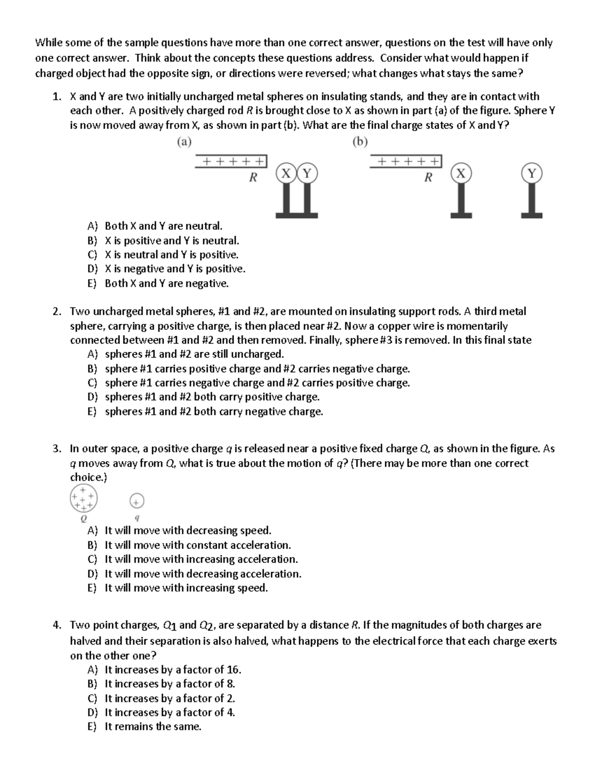 CP2 Test2 Sample - Exam 2 Practice Questions on Electric Charges - Studocu