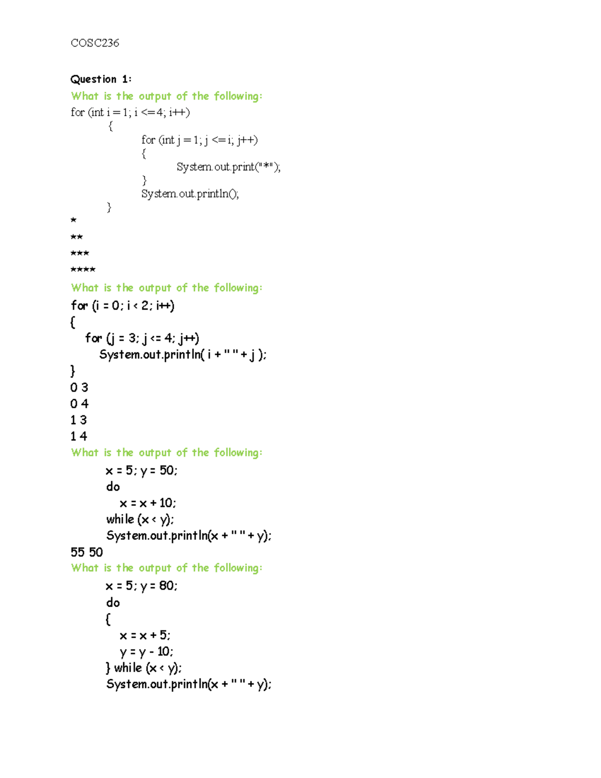 Lab5 - Java Programming Assignment Output Analysis and Solutions - Studocu