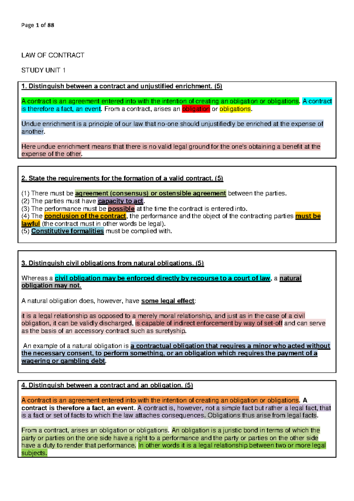 PVL3702 Law of Contract: Key Concepts and Summary Notes - Studocu