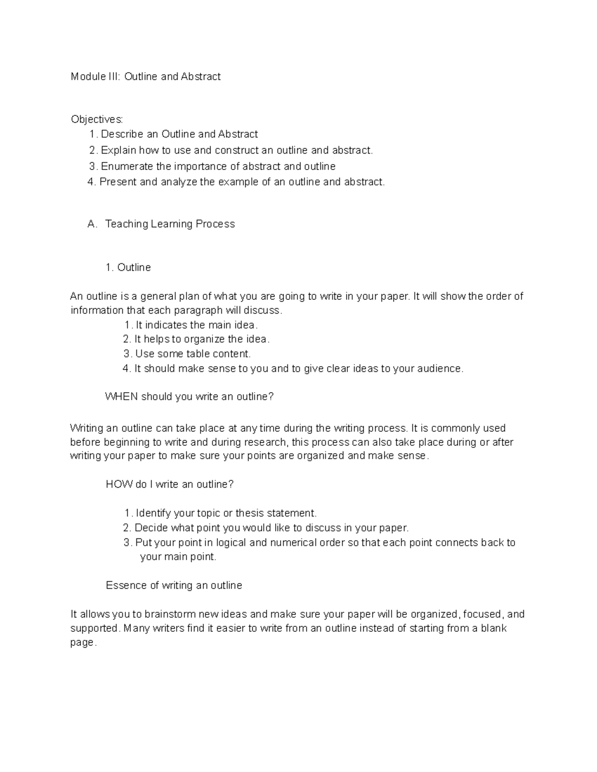Module-III -Outline-and-Abstract - Module III: Outline and Abstract ...