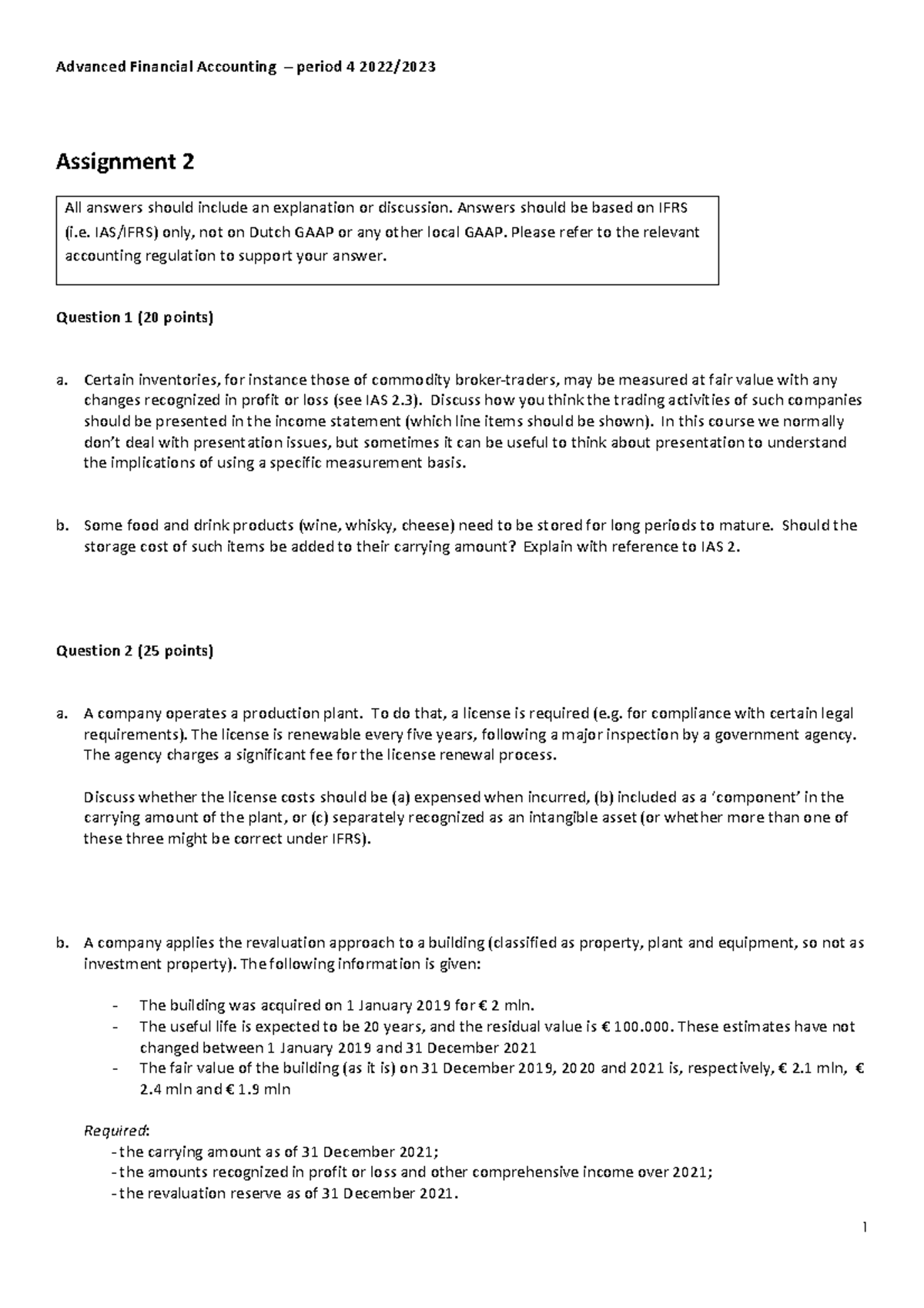 AFA 2023 Assignment 2 - Verplichte Opgaven in Advanced Financial ...