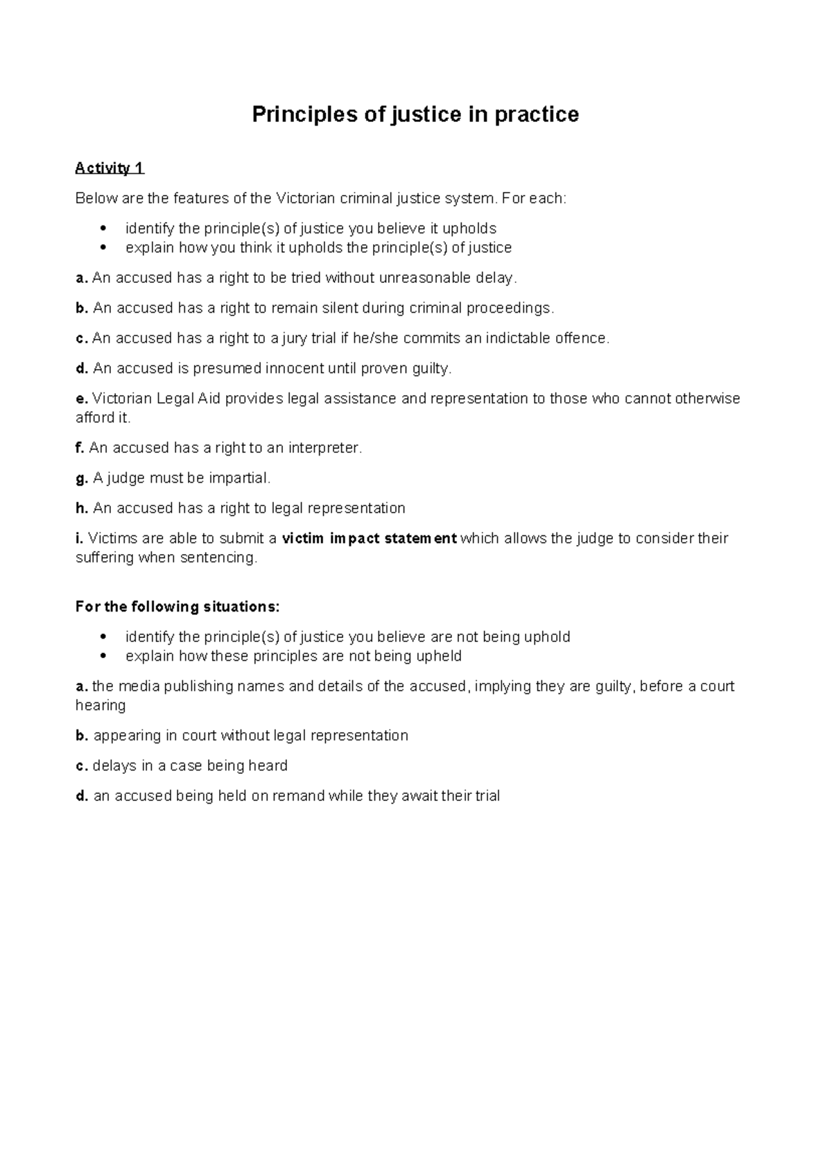 Principles of Justice in Practice: Activities for CRJ101 - Studocu