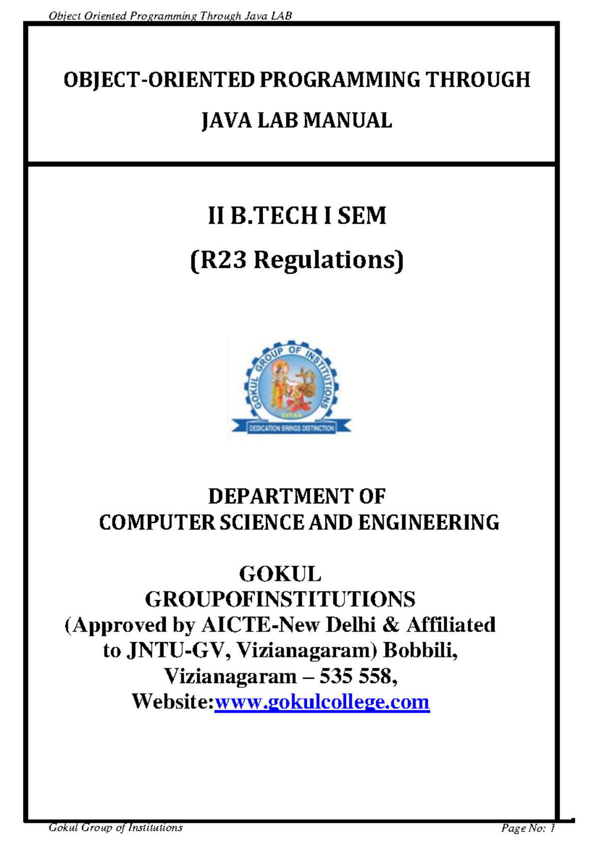 R23 OOP Through JAVA LAB Manual - Final Exam Guide - Studocu