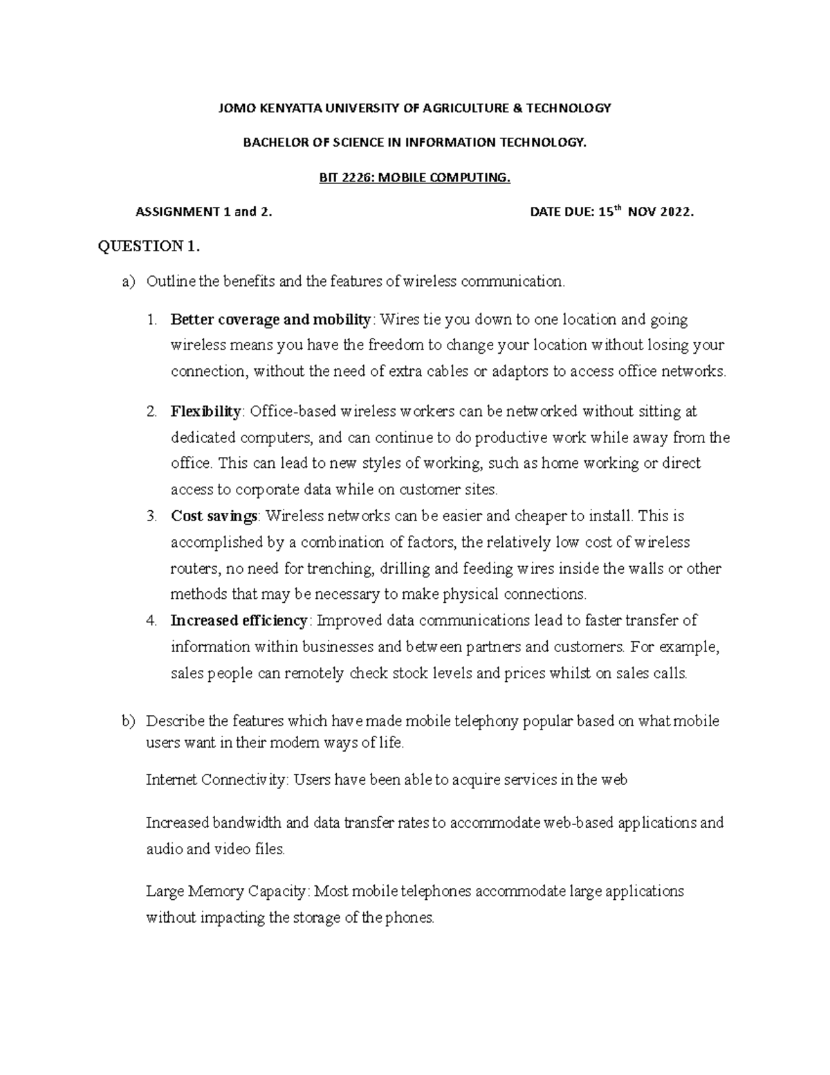 BIT 2226: Mobile Computing Assignment 1 & 2 Overview and Insights - Studocu