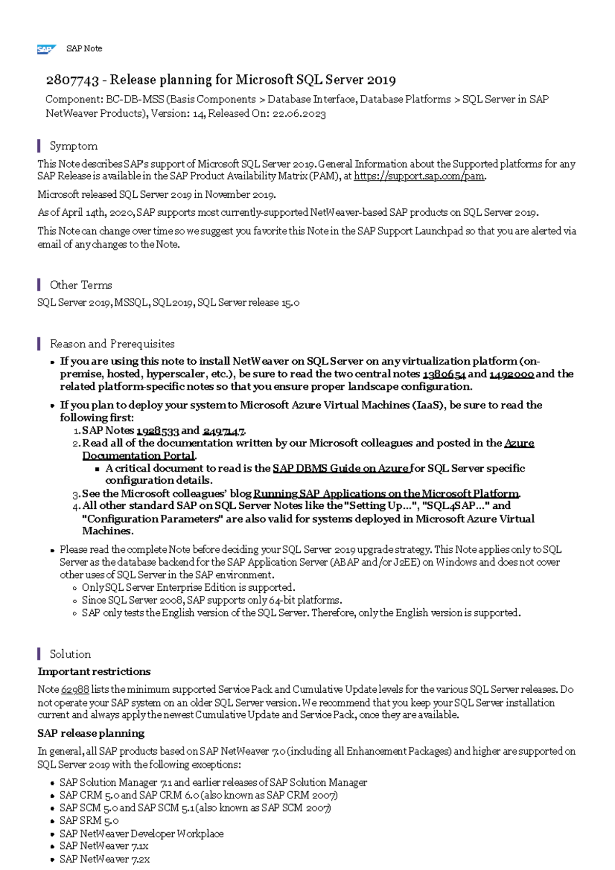 2807743 E 20250205 - Microsoft SQL Server 2019 Support Overview - Studocu