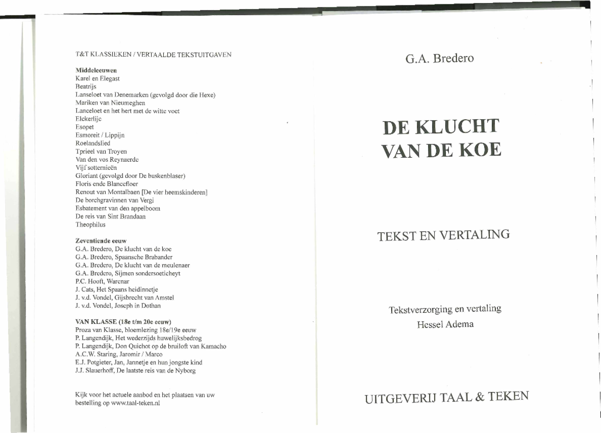 De Klucht van de Koe: Tekst en Vertaling van G. Bredero - Studeersnel