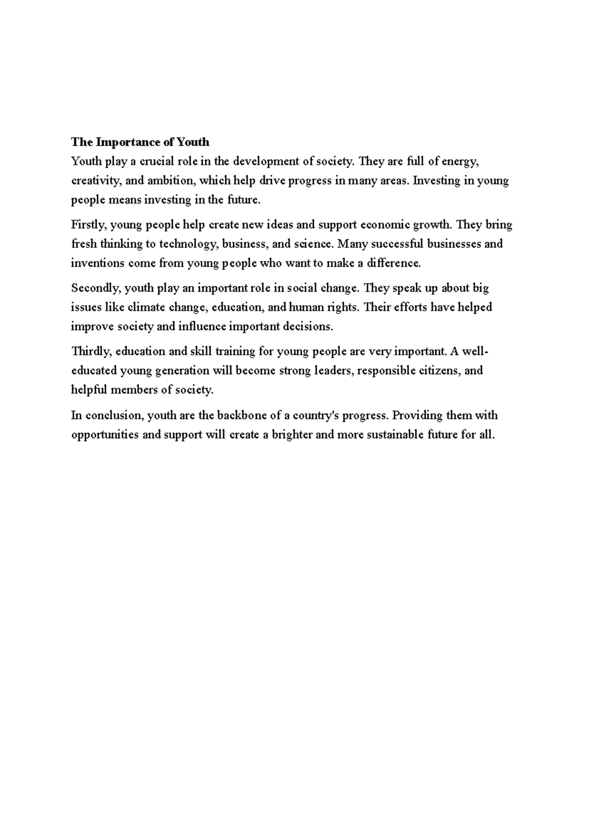 The Vital Role of Youth in Societal Development and Progress - Studocu
